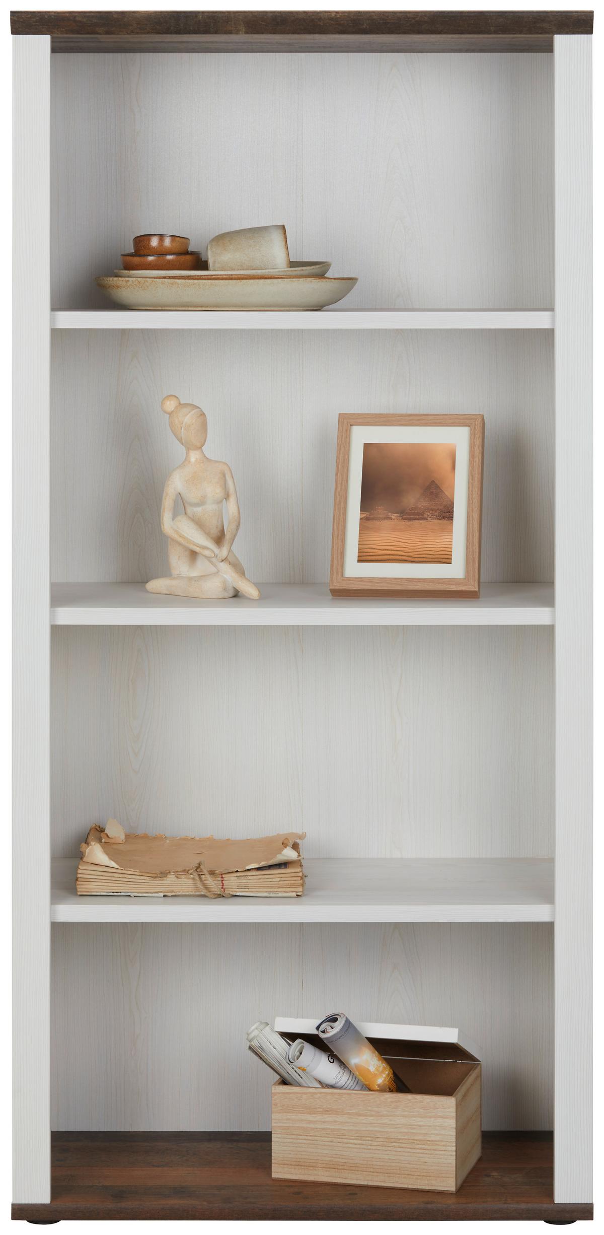 Regal in Weiss/Dunkelbraun - Weiss/Dunkelbraun, Romantik / Landhaus, Holzwerkstoff (76/163/38cm) - Zandiara