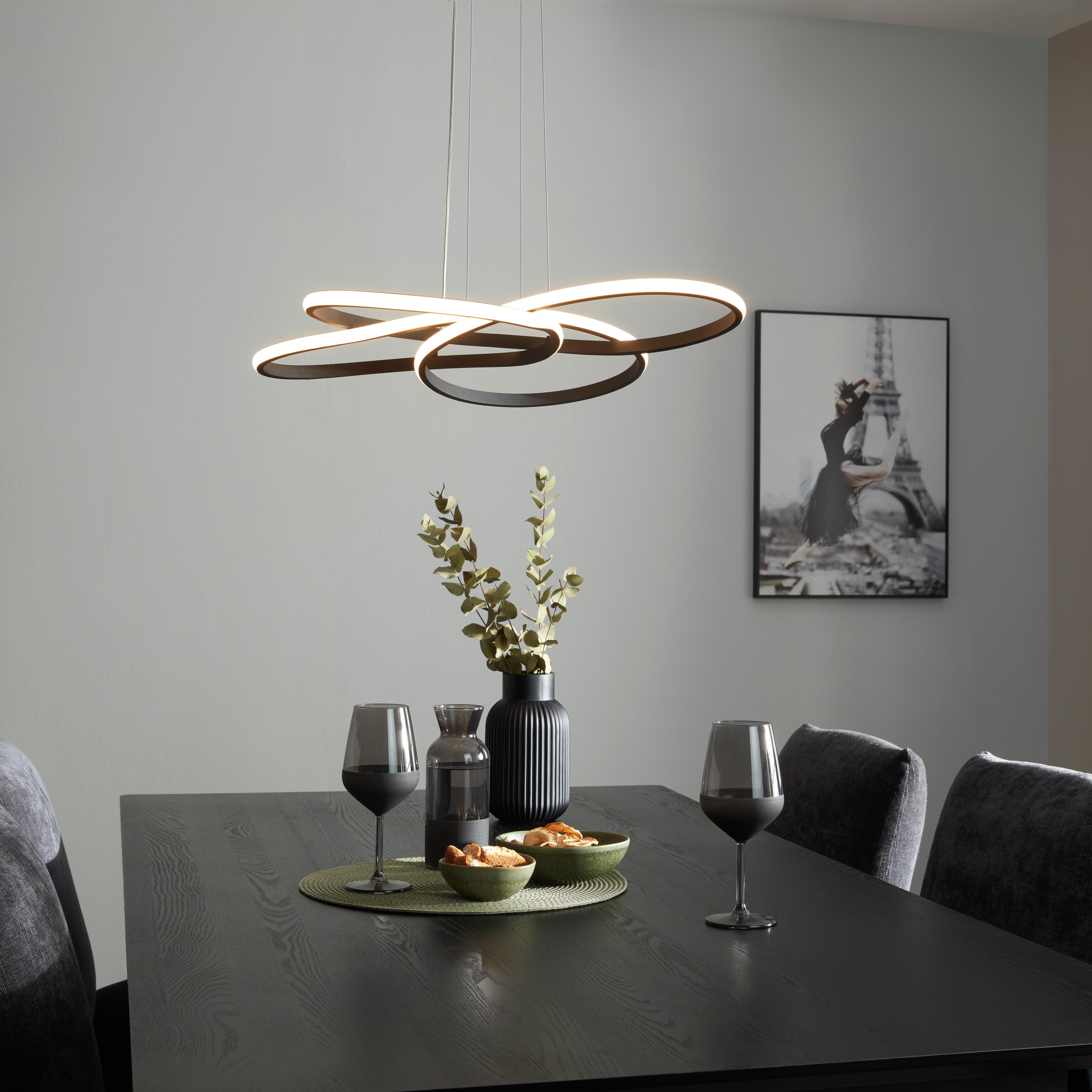 Viseča Led-svetilka Oliveio - črna, Moderno, kovina/umetna masa (60/120cm) - Premium Living