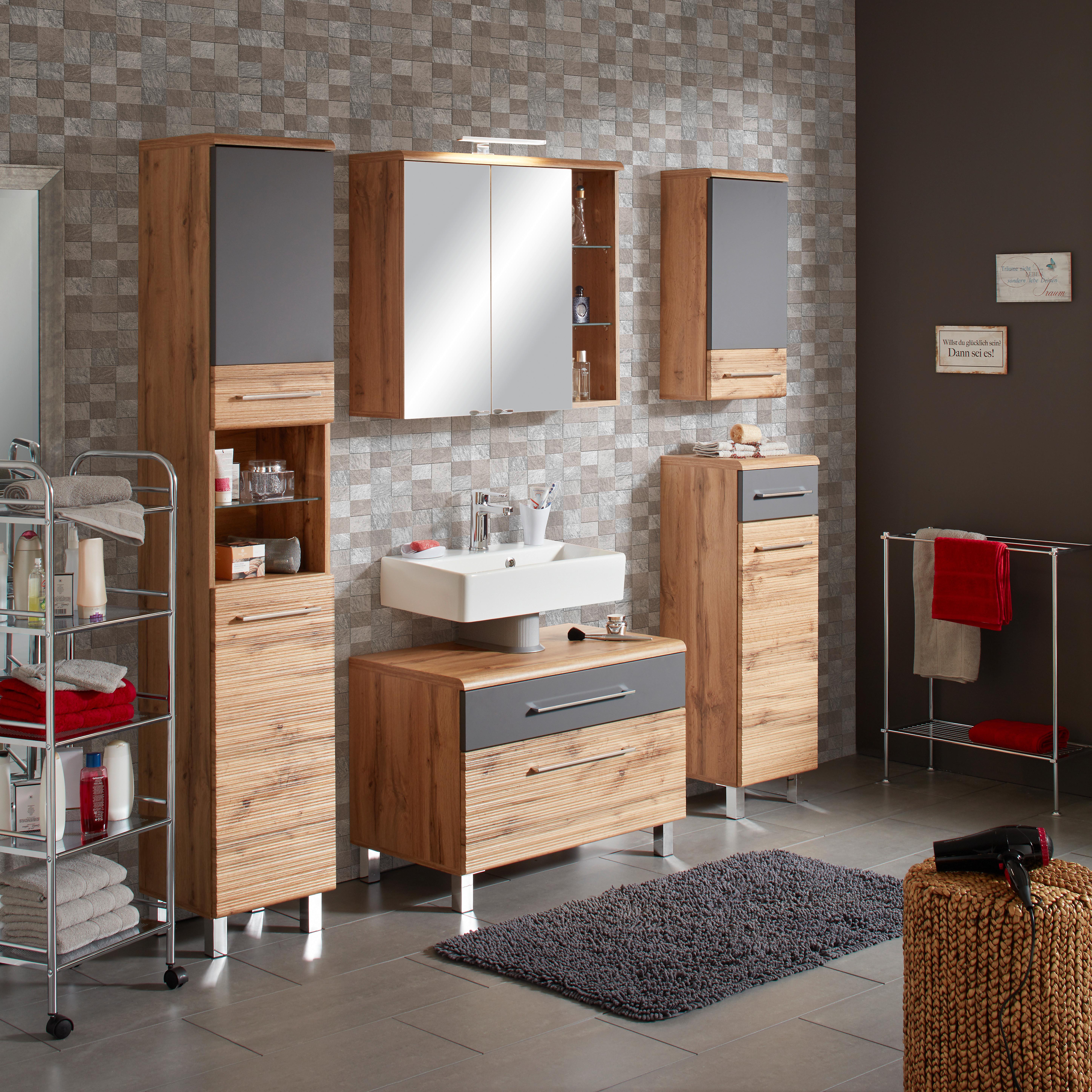 Bază pentru lavoar Float - culoare lemn stejar/antracit, Modern, material pe bază de lemn (75/60/46cm) - Premium Living