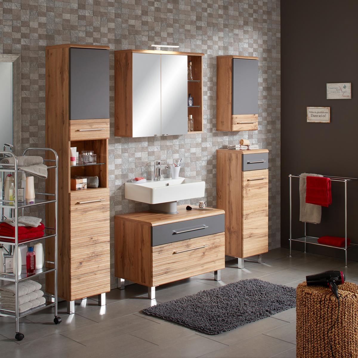 Dulap înalt Float - culoare lemn stejar/antracit, Modern, material pe bază de lemn (35/194/33cm) - Premium Living