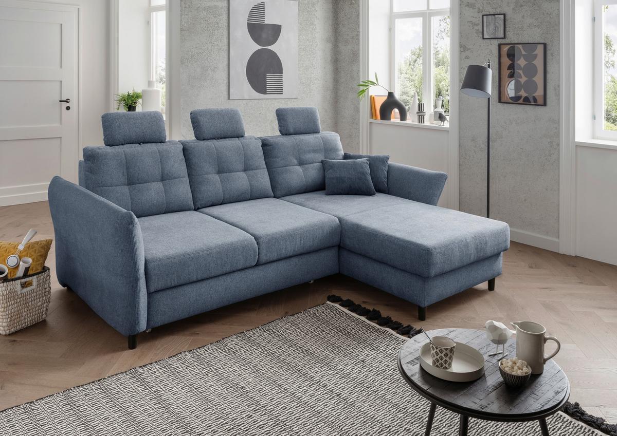 Wohnlandschaft Brizzini Hellblau Chenille - Blau/Schwarz, MODERN, Holz/Textil (250-280/176cm) - Livetastic