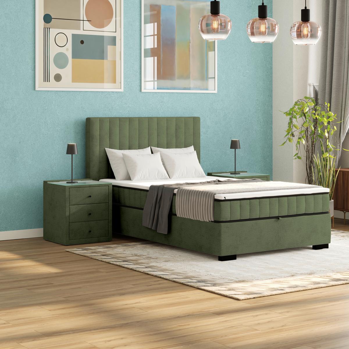Box Krevet Maya C - maslinasto zelena/crna, Moderno, drvni materijal/drvo (100/200cm) - Modern Living