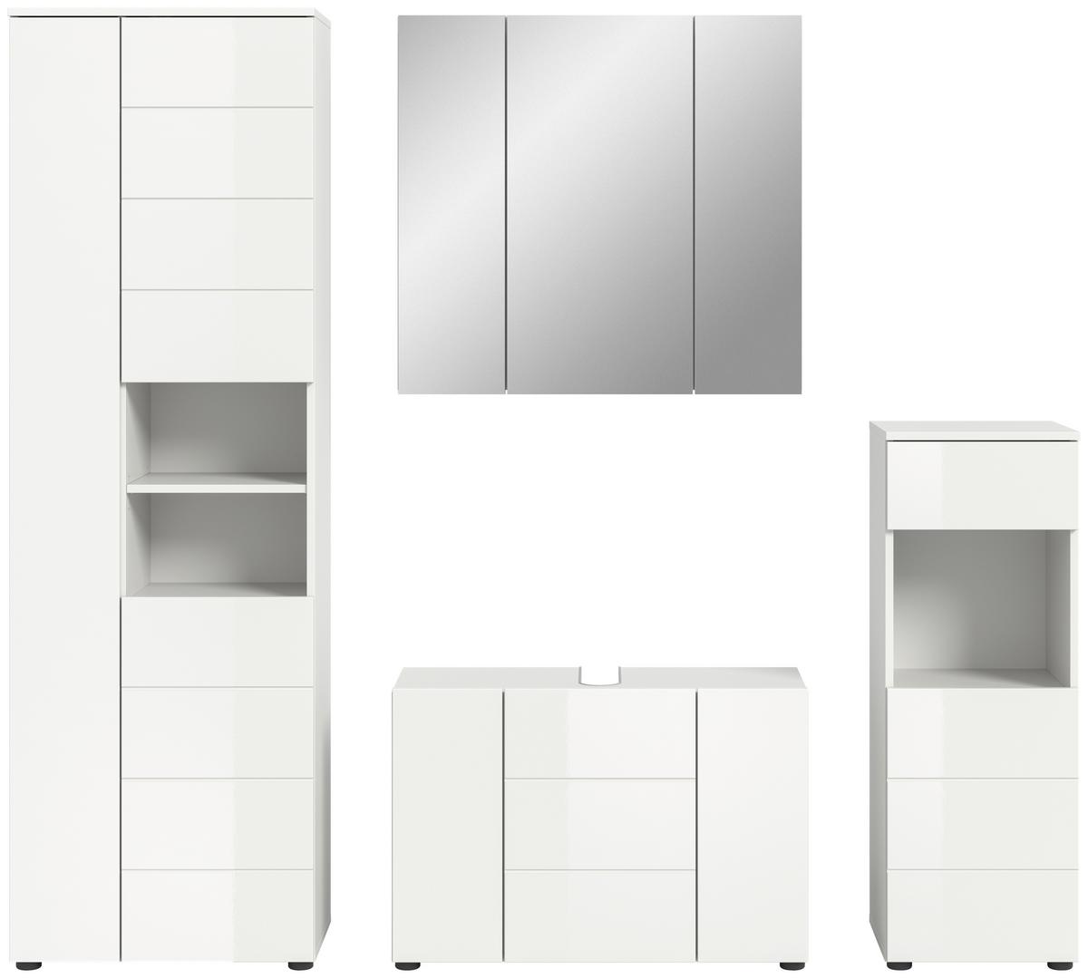 Badezimmer Vira 4-tlg. mit LED ca. 180 cm Weiß - Weiß Hochglanz/Schwarz, MODERN, Holzwerkstoff/Kunststoff (180cm) - MID.YOU