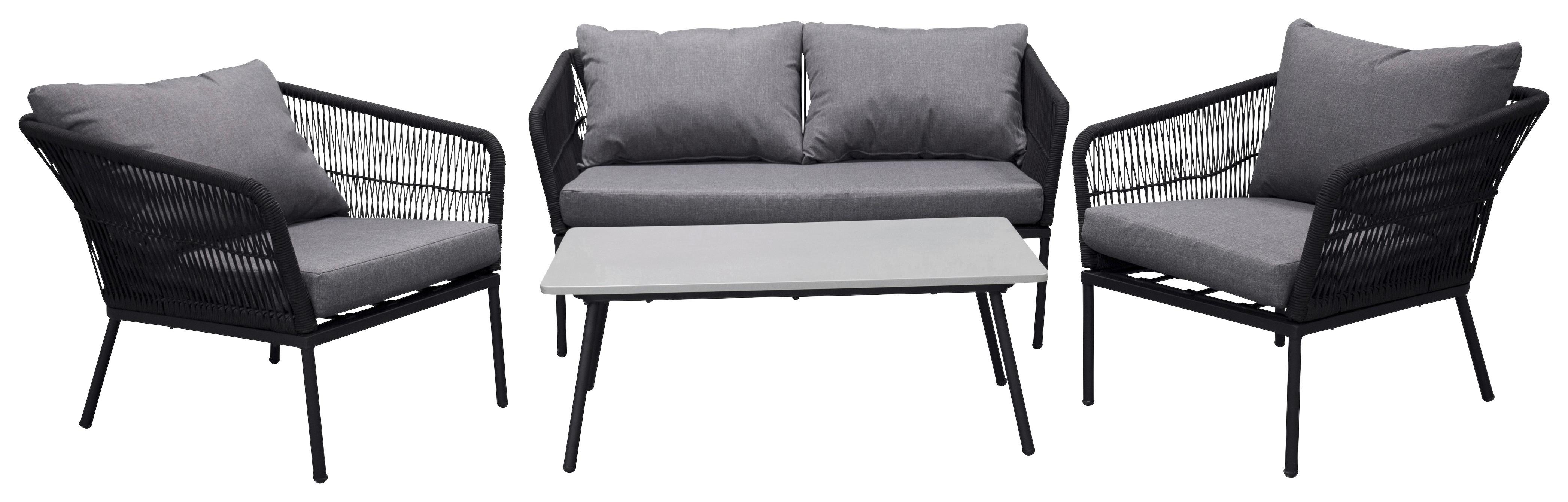 Loungegarnitur Lindos ca. 134x69x80 cm Grau/Schwarz - Schwarz/Grau, KONVENTIONELL, Kunststoff/Stein (134/69/80cm) - Gardenson