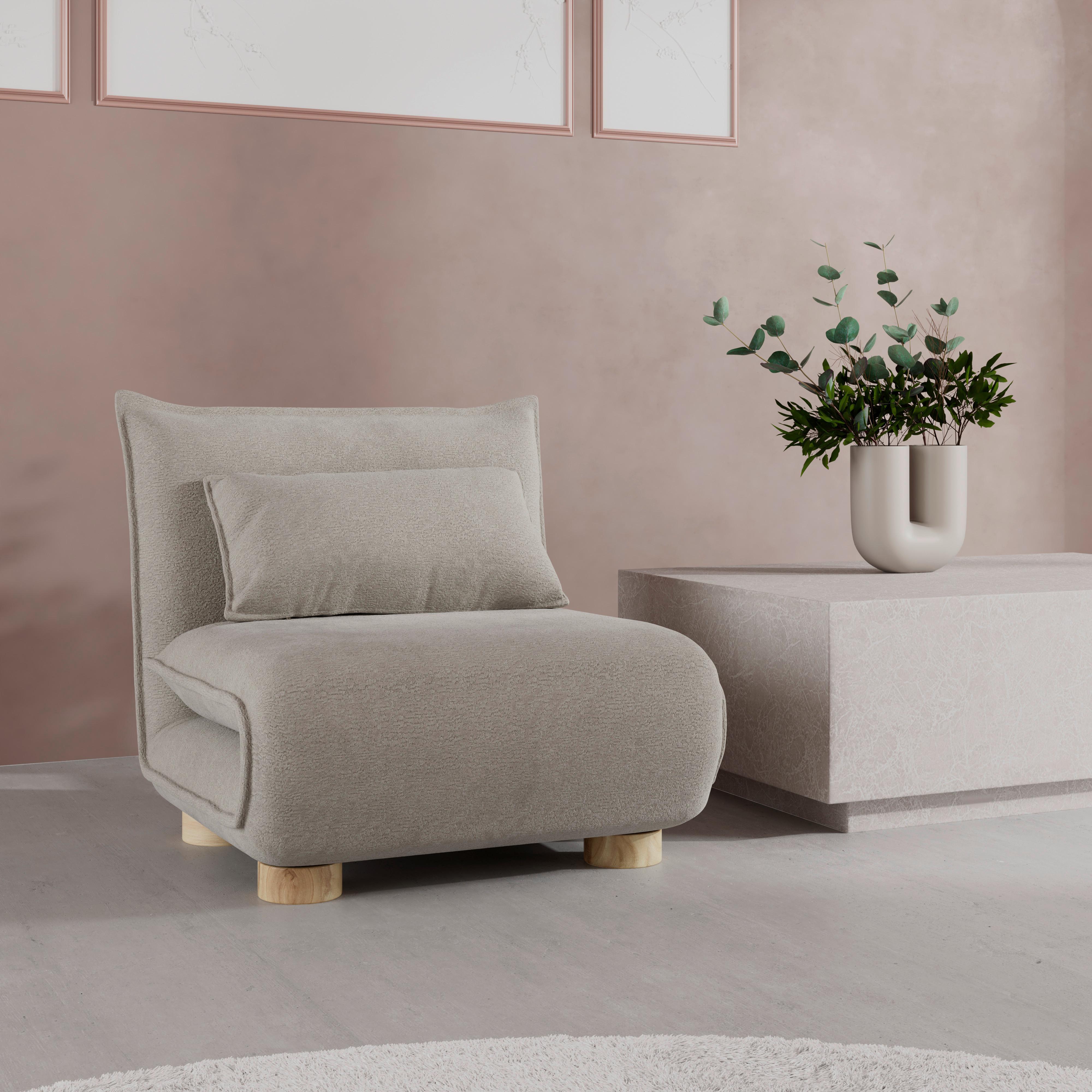 Schlafsessel Bella Bouclé Beige - Beige/Naturfarben, MODERN, Holz/Textil (83/41/63cm) - Bessagi Home