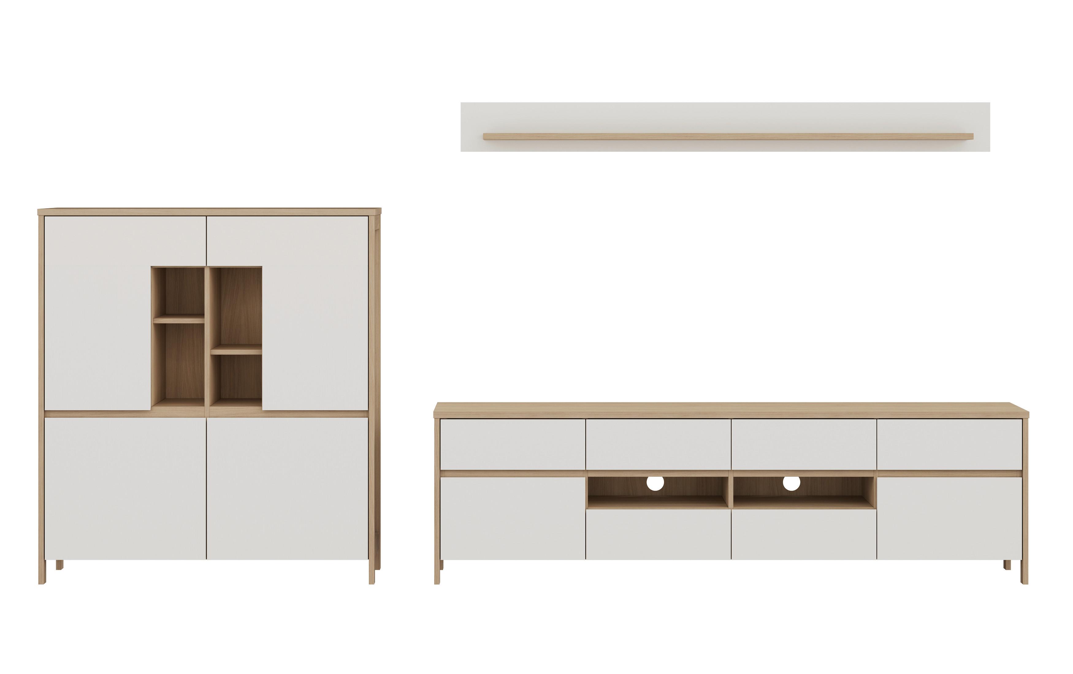 WOHNWAND STRANDA - Eichefarben/Weiß, Design, Holzwerkstoff (319/170/39cm) - MID.YOU