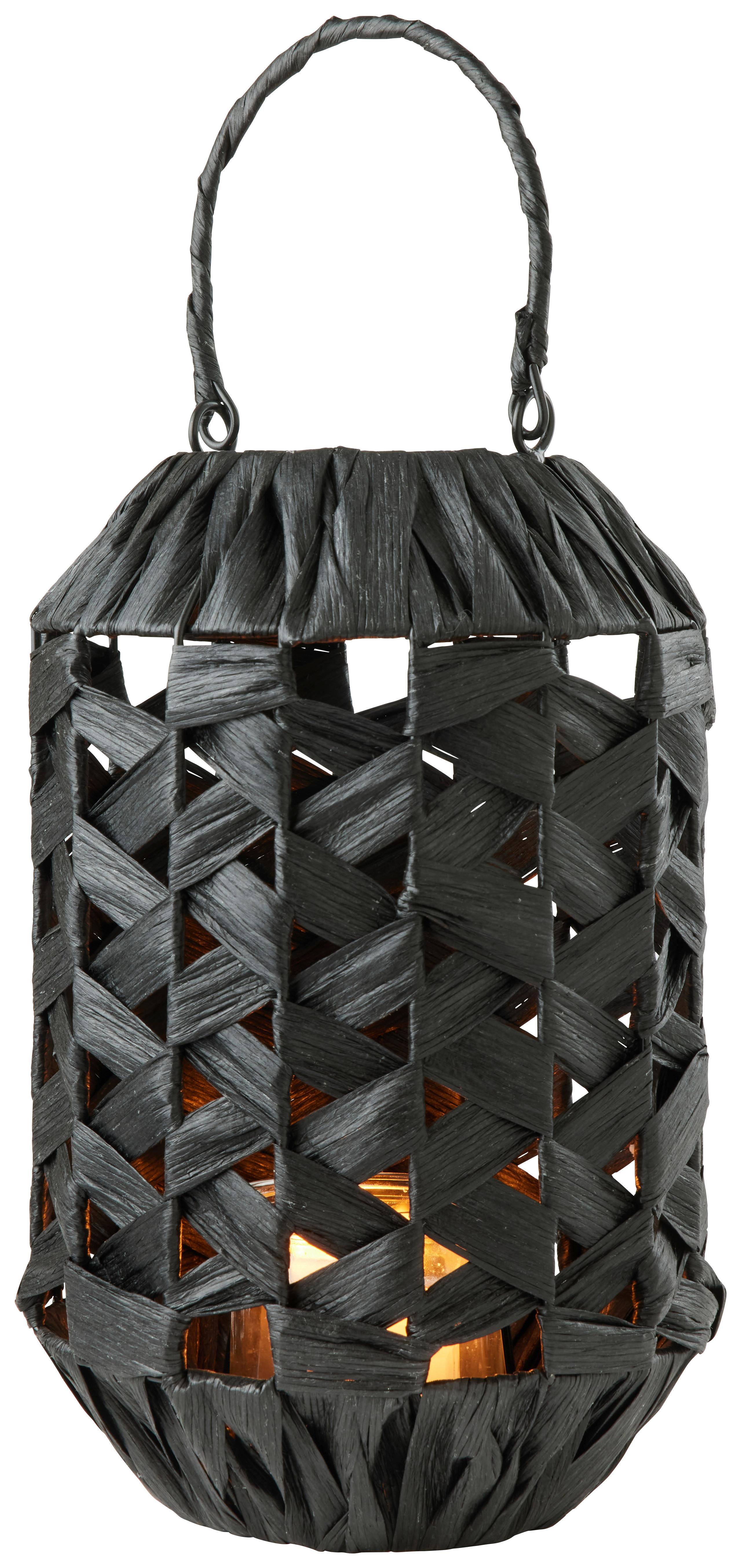 Laterne Papel in Schwarz - Schwarz, Natur, Glas/Papier (19/29cm) - Zandiara