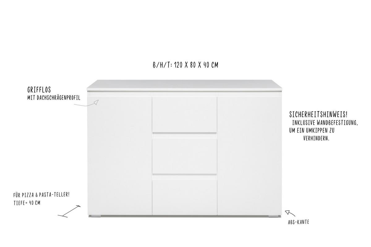 Široka Komoda Image 4, Bela - bela, Konvencionalno, leseni material (120/80/40cm) - Livetastic