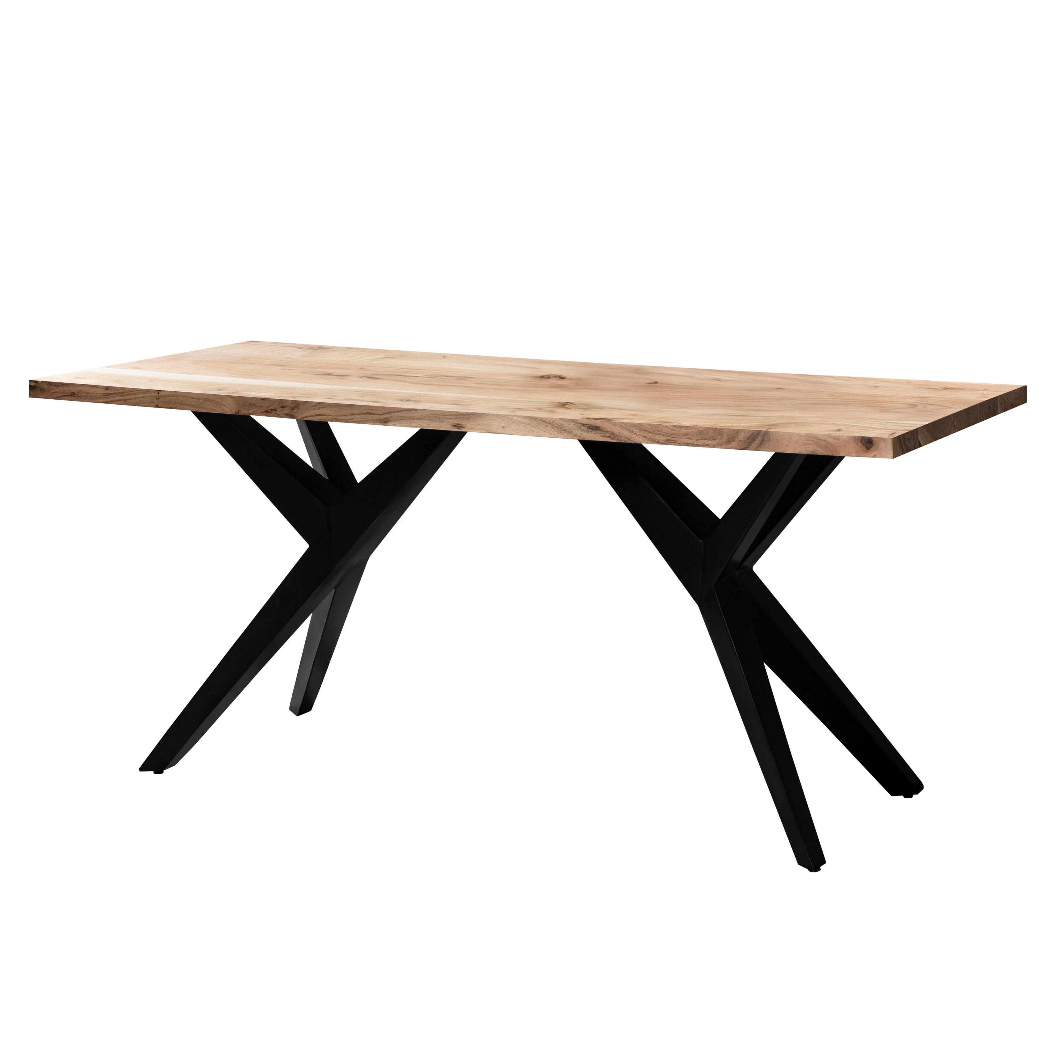 Jedilna Miza Akazie, Pravi Les, 180x90cm - črna/barve akacije, Design, kovina/les (180/90/76cm) - Livetastic