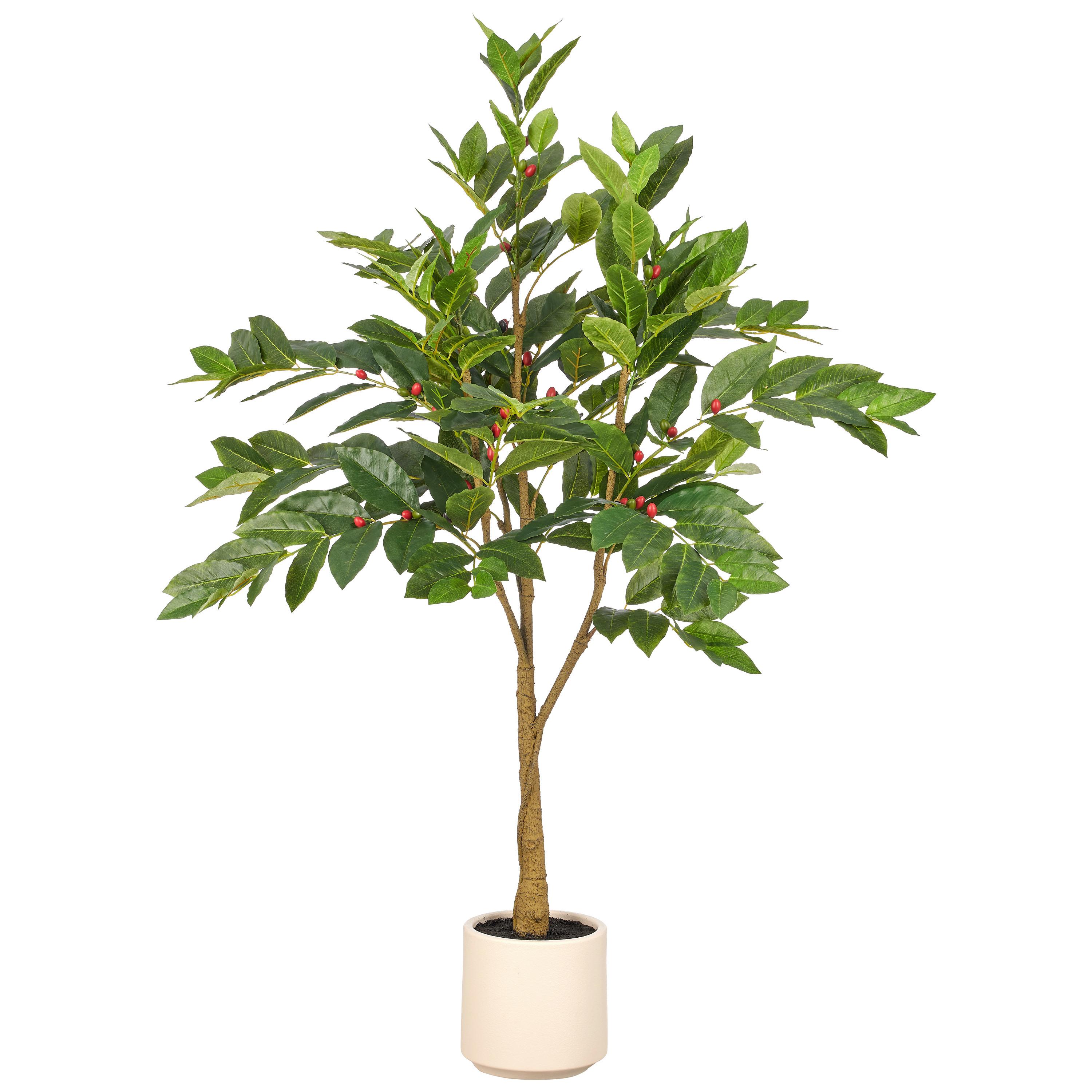Kunstpflanze Coffea Baum Grün/Braun/Creme - Creme/Braun, Basics, Kunststoff (120cm)