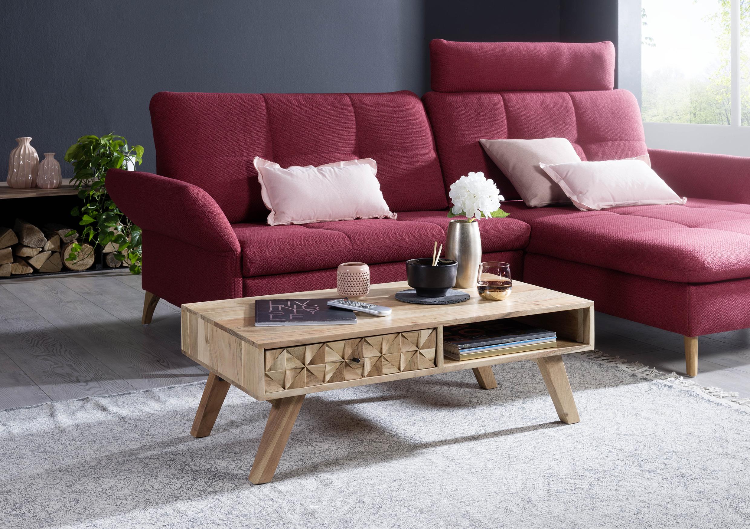 Couchtisch "Rewa" ca. 95x50 cm, aus Akazie - Schwarz/Akaziefarben, Design, Holz (95/50/35cm) - MID.YOU