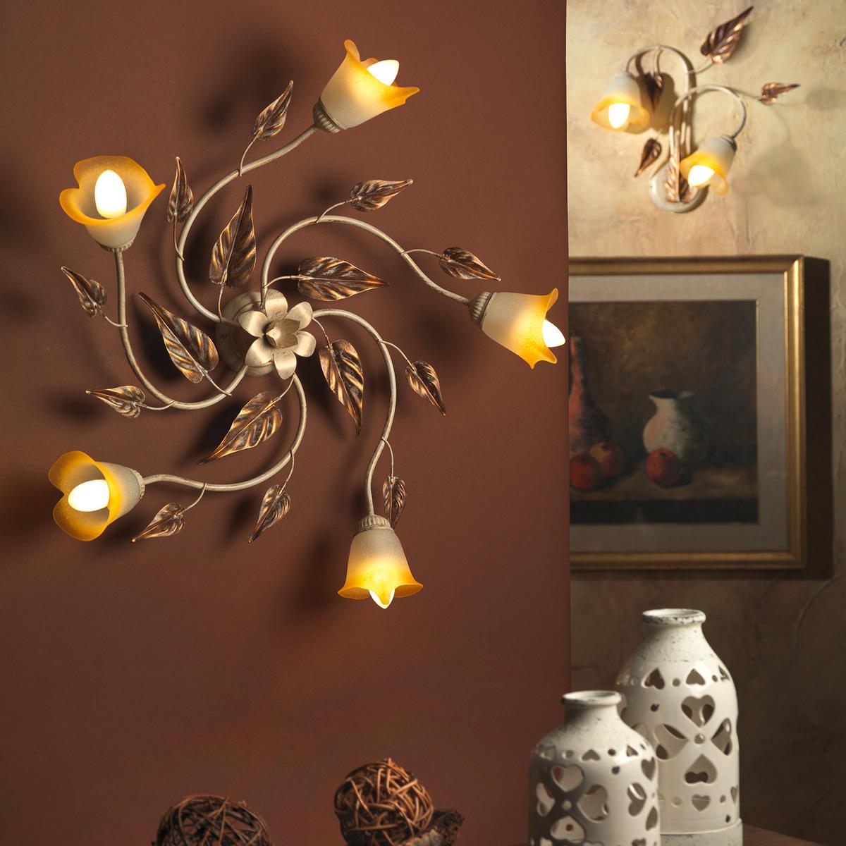 Deckenleuchte Vanda Weiß/Beige max. 6 Watt - Beige/Weiß, ROMANTIK / LANDHAUS, Glas/Metall (70/70/20cm)