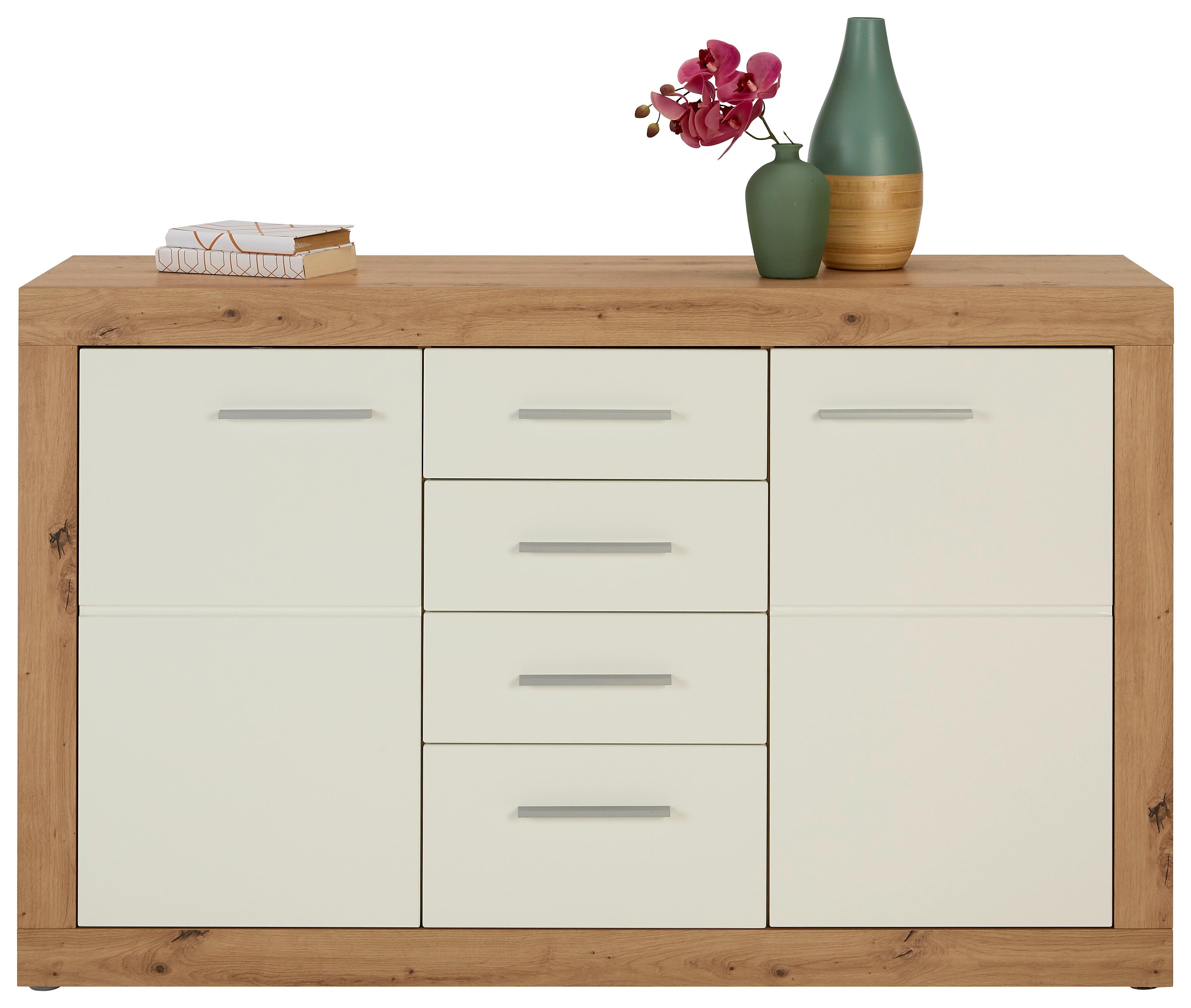 Kommode in Weiss/Eichefarben - Chromfarben/Weiss, Konventionell, Holzwerkstoff/Kunststoff (138/86/40cm) - Mömax