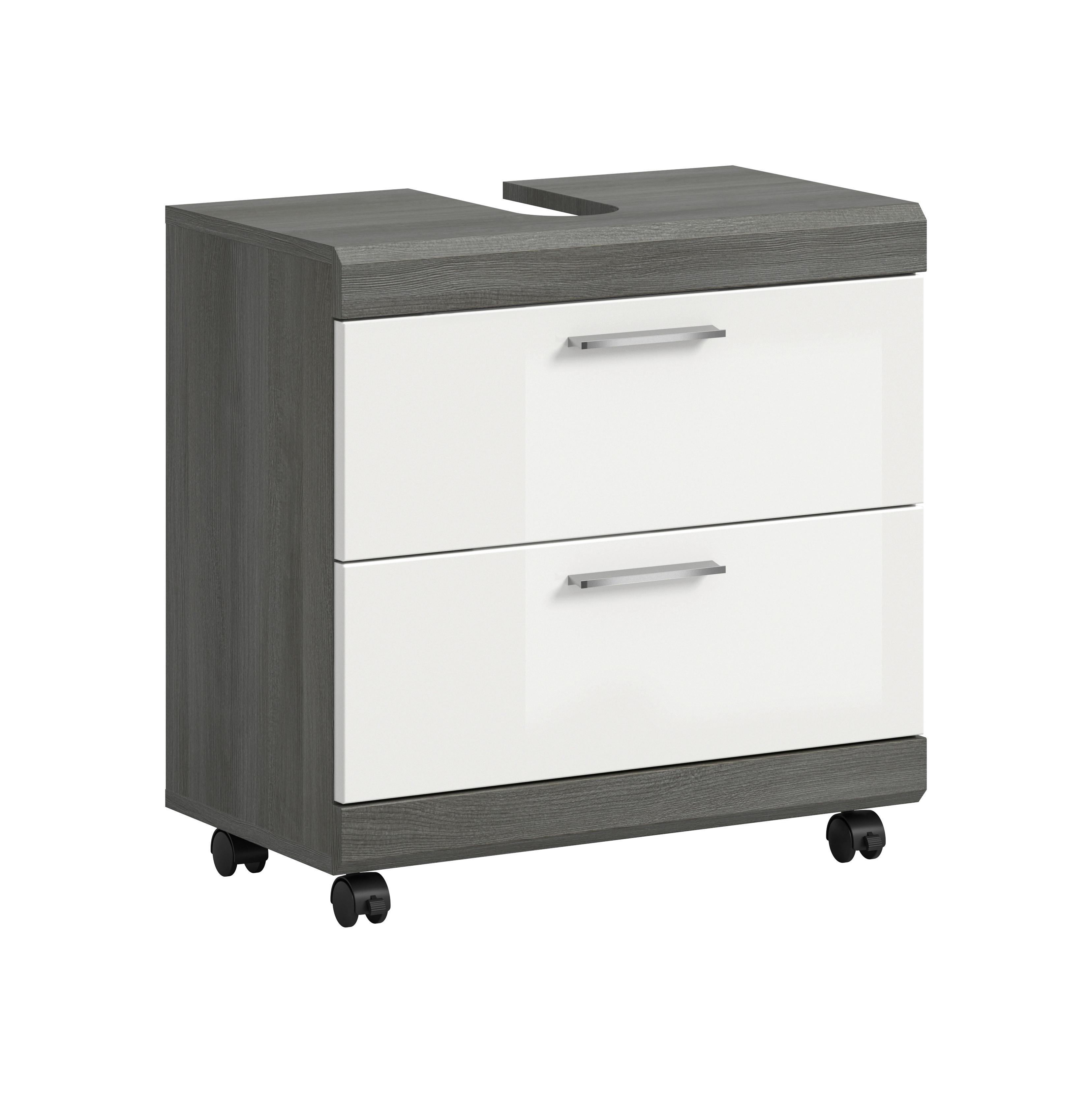 Waschbeckenunterschrank Scout Grau/Weiß Hochglanz - Weiß Hochglanz/Silberfarben, Trend, Holzwerkstoff/Kunststoff (60/60/34cm) - MID.YOU