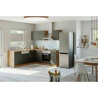 Eckküche Winkelblock mit Geräten ca. 210x210 cm Grau - Chromfarben/Anthrazit, MODERN, Holzwerkstoff/Metall (210/210cm) - Held