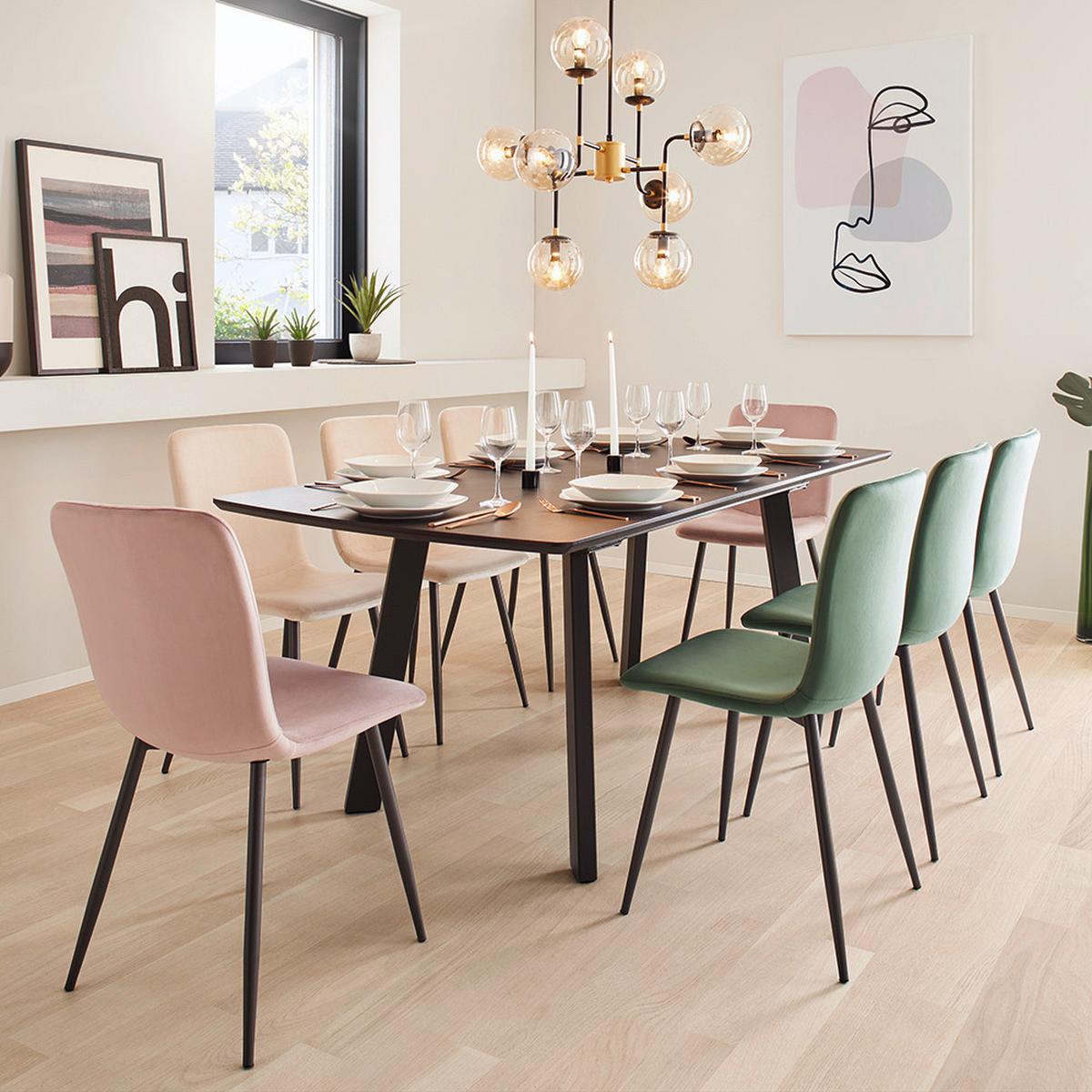 Stol Elif, Bež, Žamet - črna/bež, Moderno, kovina/tekstil (43/86/55cm) - Bessagi Home