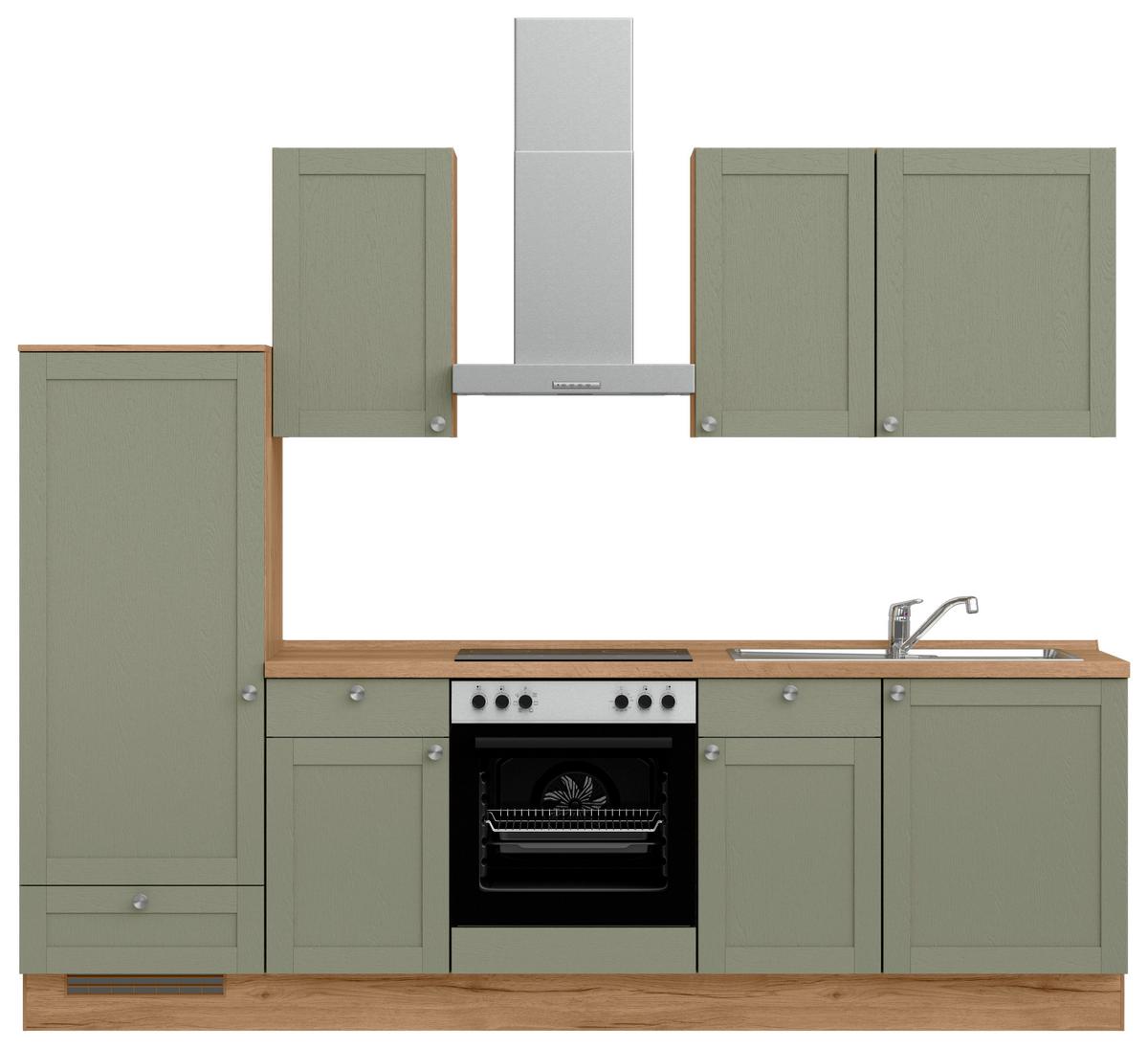 Küchenleerblock Frame Low o. Geräte Olivgrün - Edelstahlfarben/Eichefarben, MODERN, Holzwerkstoff/Metall (270cm) - Nobilia