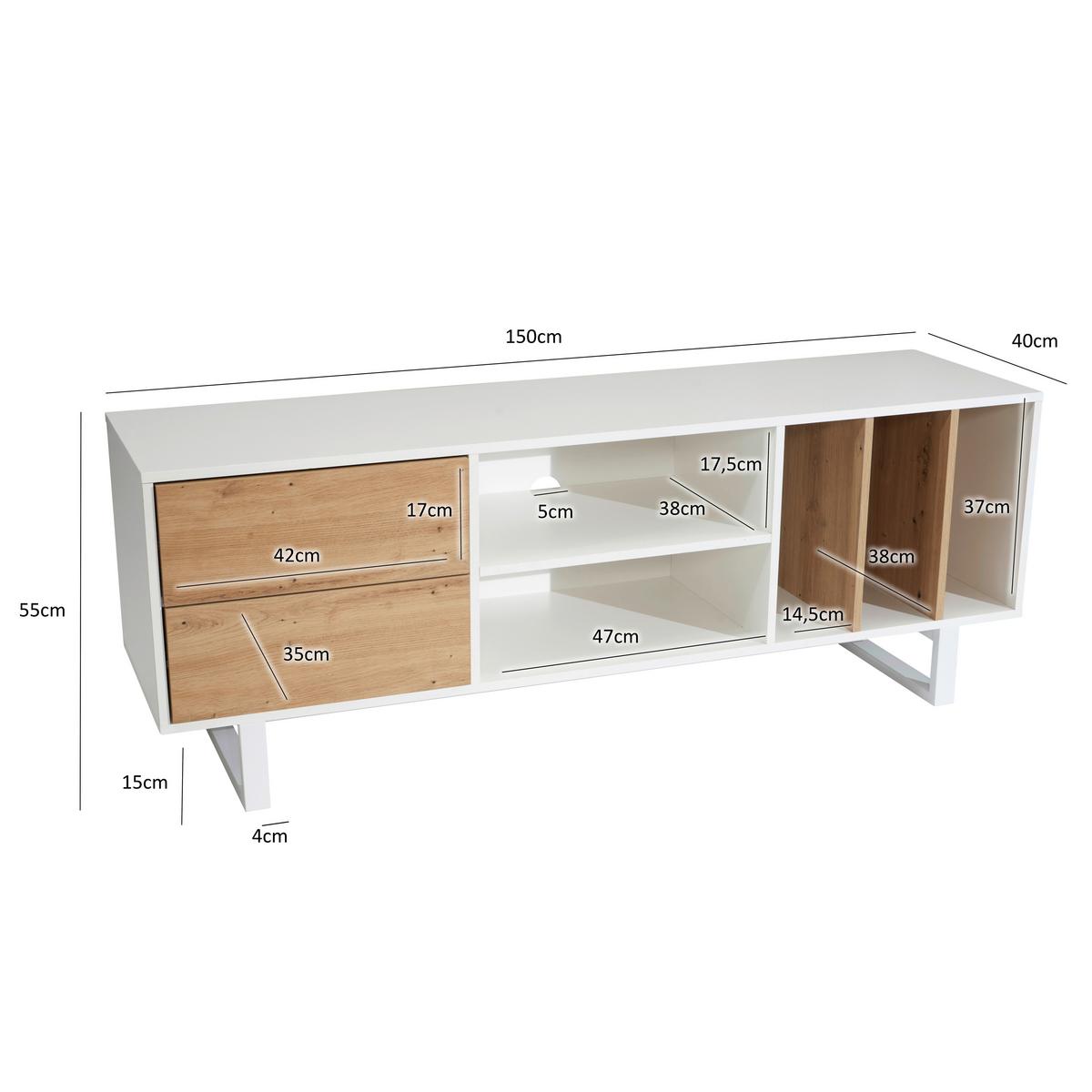 Nizka Omarica Wl6.812 - barve hrasta/bela, Design, kovina/leseni material (150/55/40cm) - Livetastic