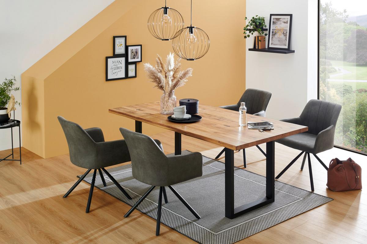 Masă sufragerie Rockford - culoare lemn stejar/negru, Modern, lemn/metal (200/77/100cm)