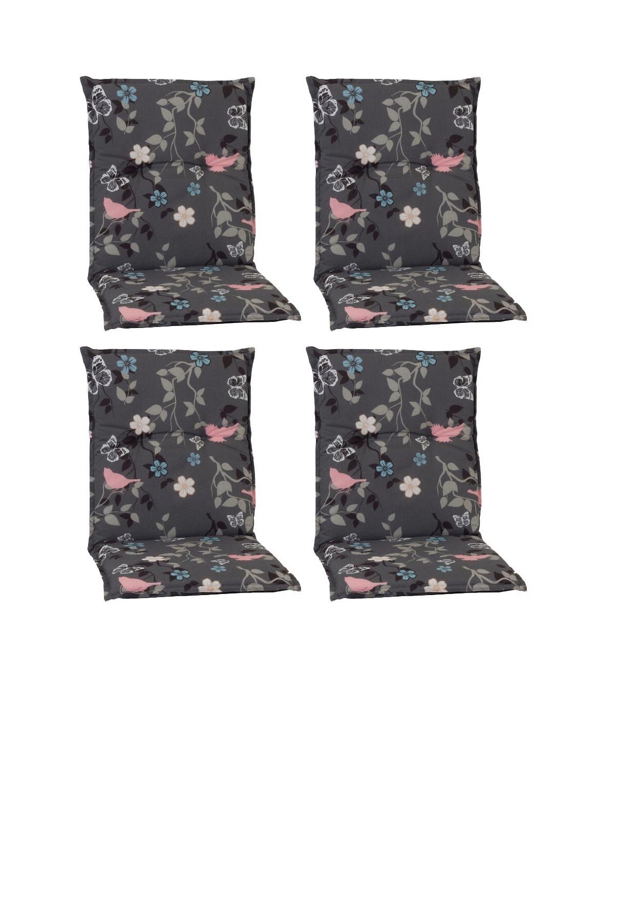 Niedriglehner Auflagen Bregenz 4er-Set Grau m. Blümchen - Grau, Basics, Textil (100/50/6cm) - Gardenson