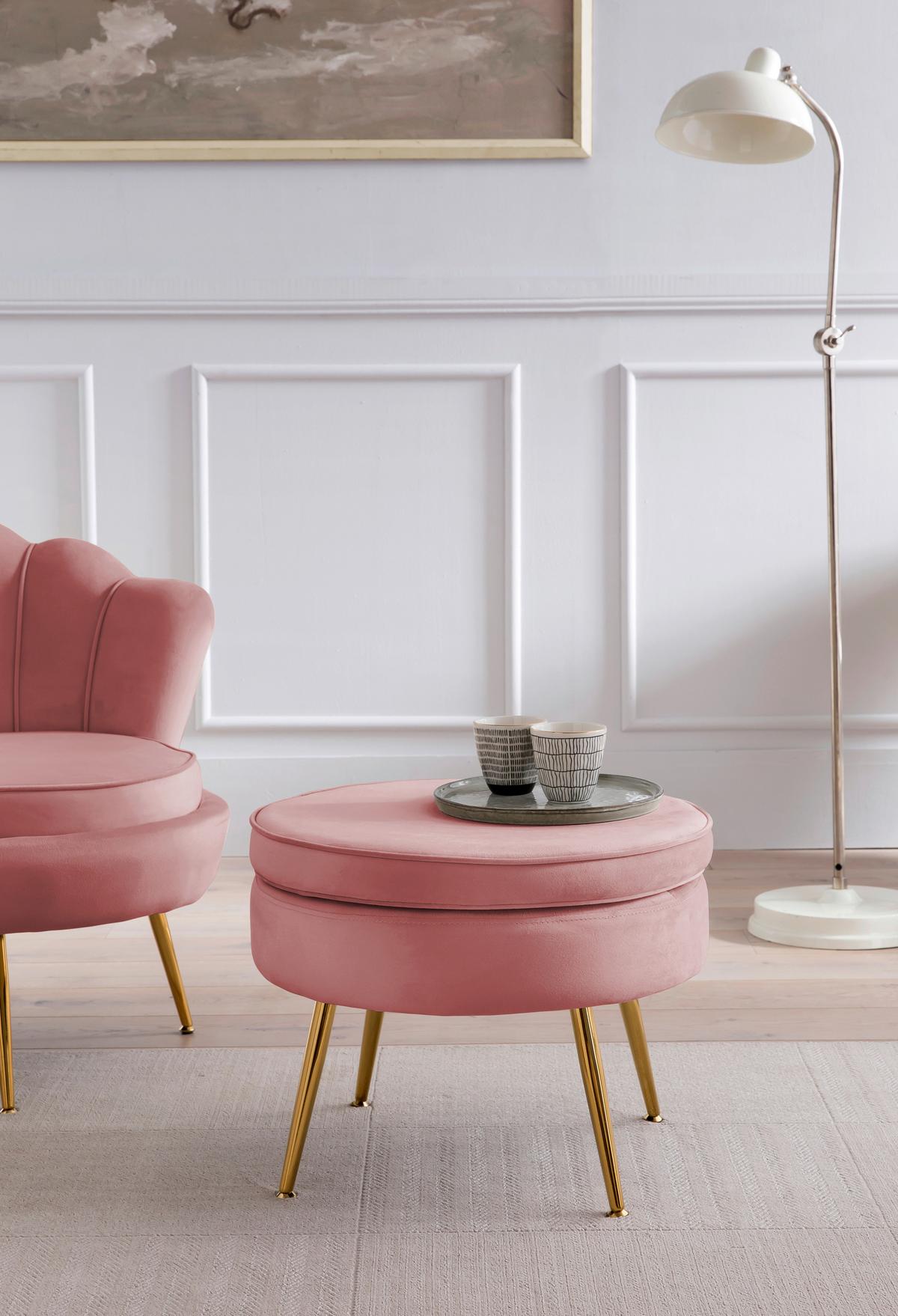 Tabure Samt, Roza - zlate barve/roza, Moderno, kovina/tekstil (52/41cm) - Livetastic