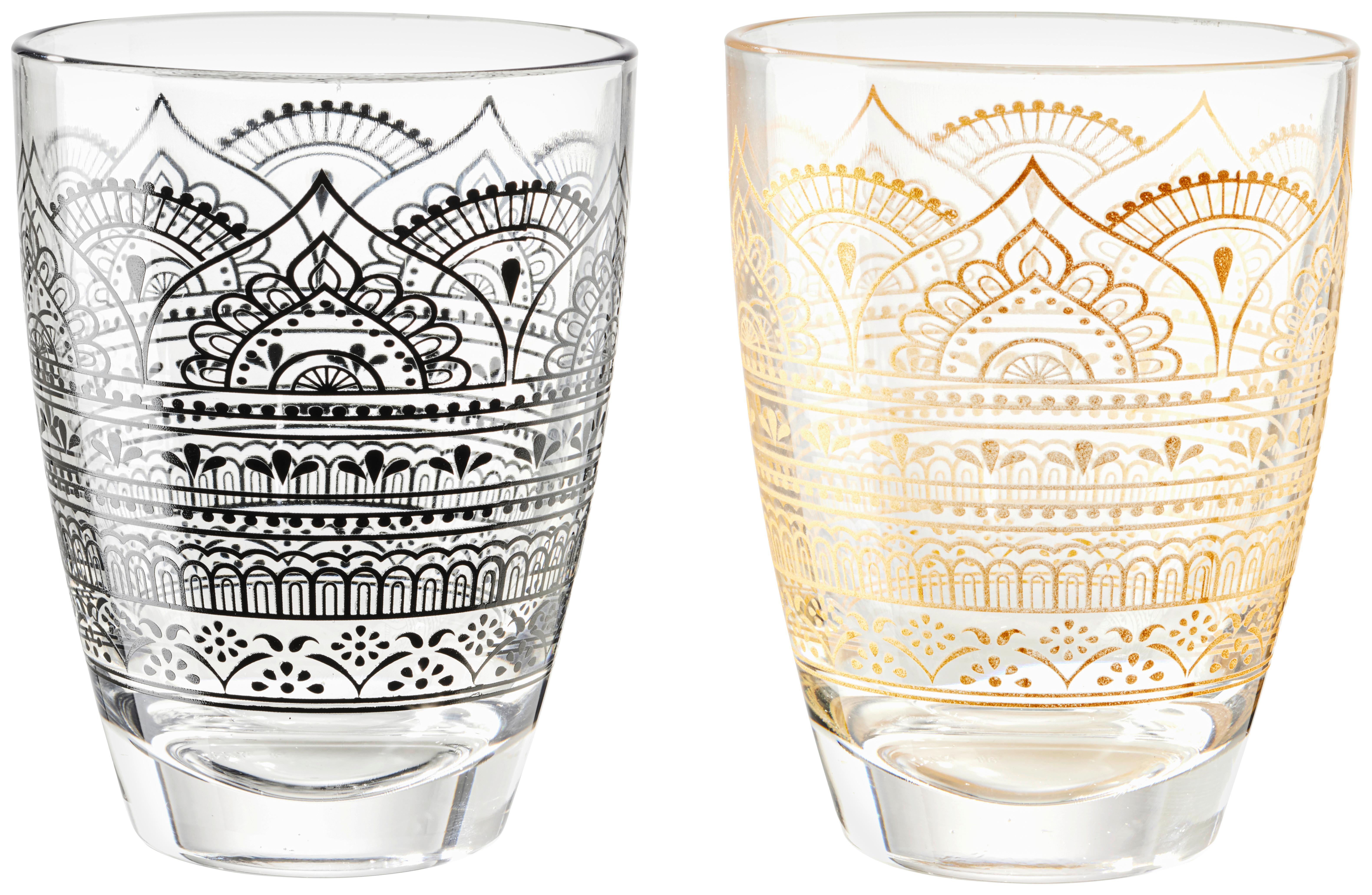 Trinkglas Mandala in Gold oder Schwarz - Klar/Goldfarben, LIFESTYLE, Glas (8,2/10,5cm) - Modern Living