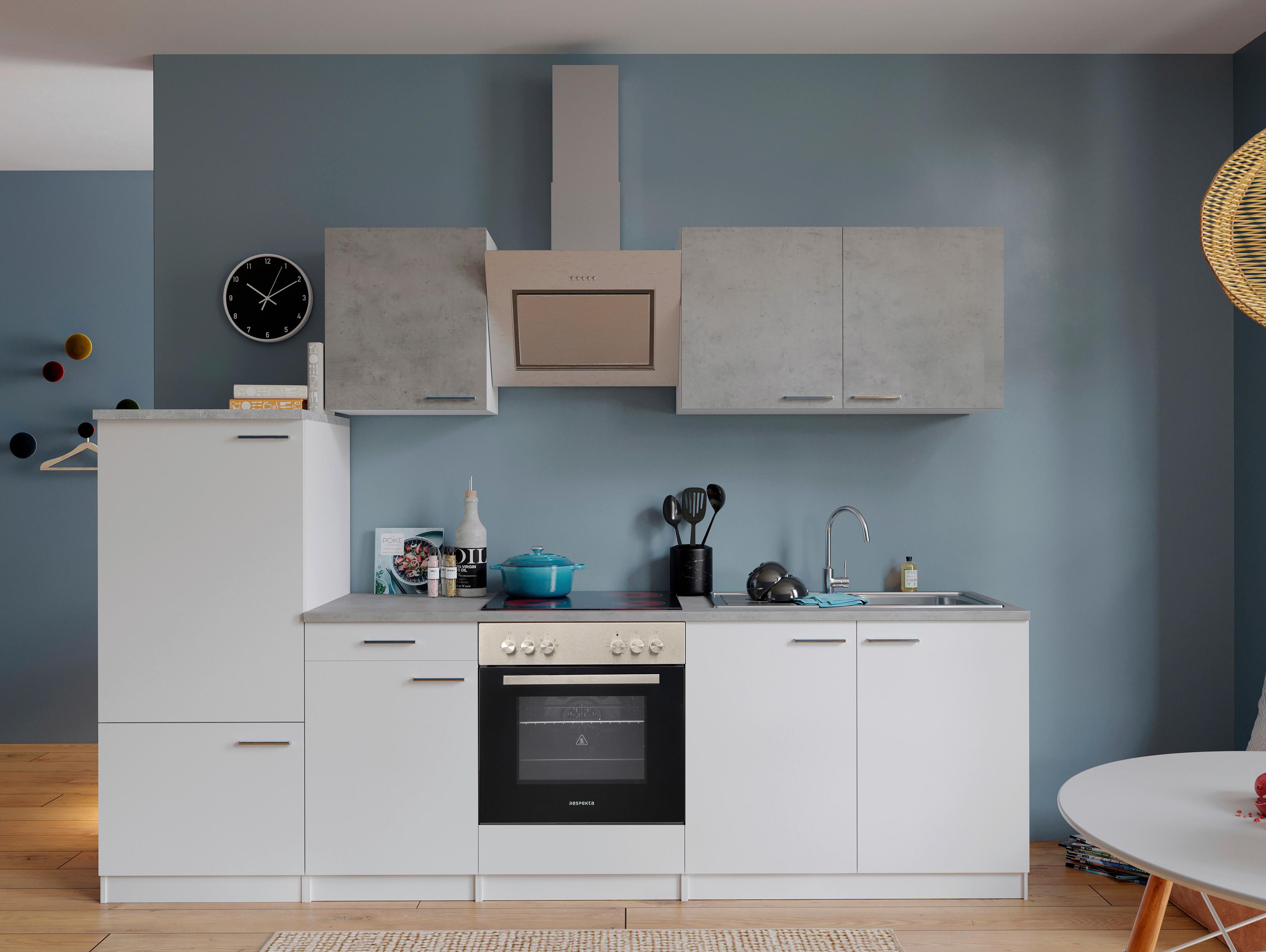 Küchenblock Malia mit Geräten ca. 270 cm Weiß/Grau - Edelstahlfarben/Graphitfarben, Basics, Holzwerkstoff/Metall (270cm) - Respekta