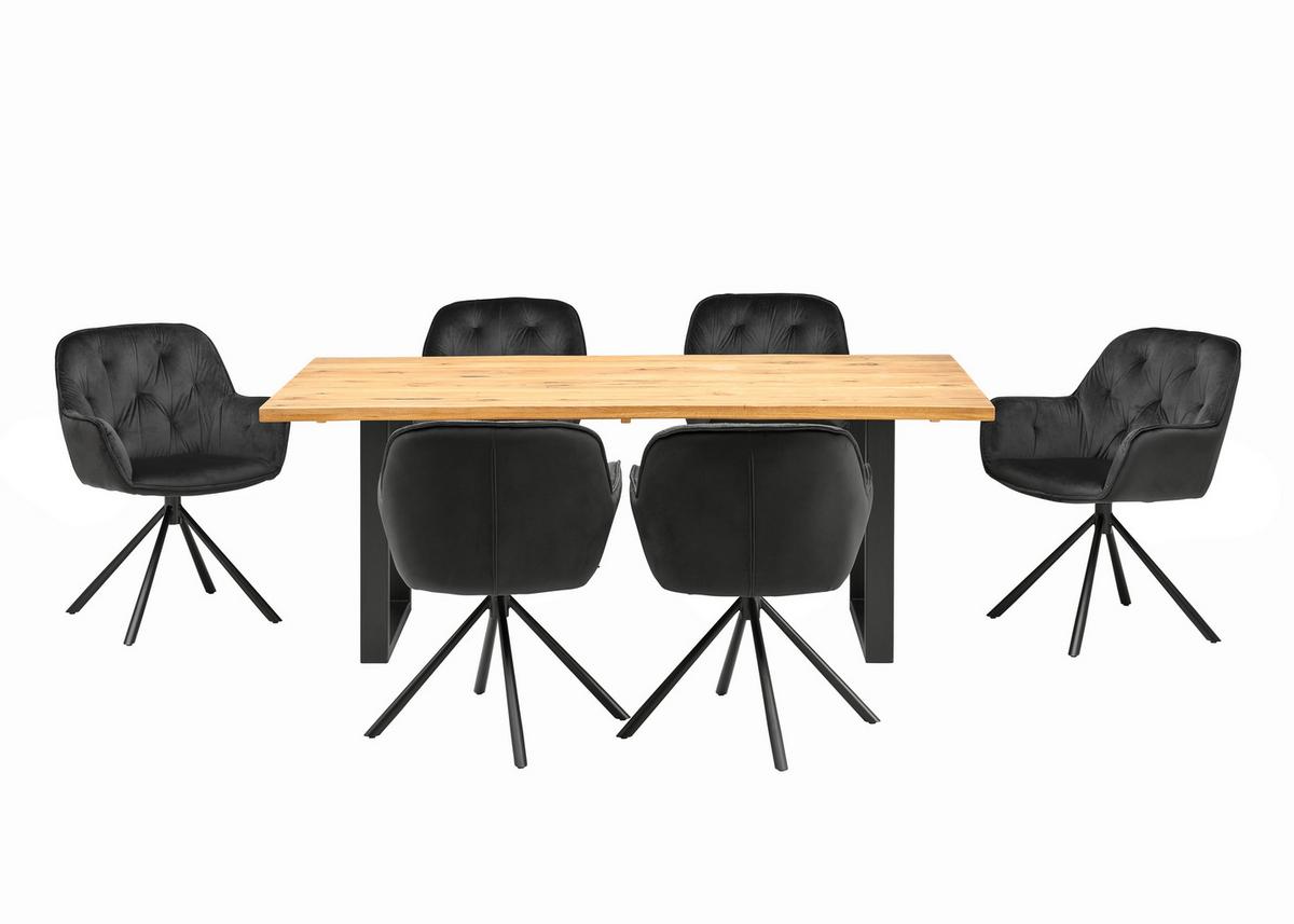 Masă sufragerie Rockford - culoare lemn stejar/negru, Modern, lemn/metal (200/77/100cm)
