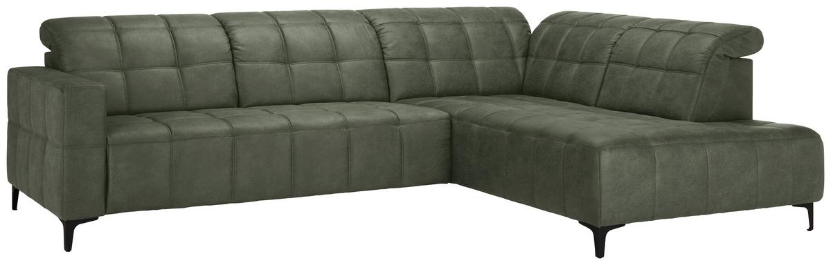 Ecksofa Panama rechts Olivgrün - Schwarz/Olivgrün, KONVENTIONELL, Textil/Metall (304/89-102/216cm) - Premium Living