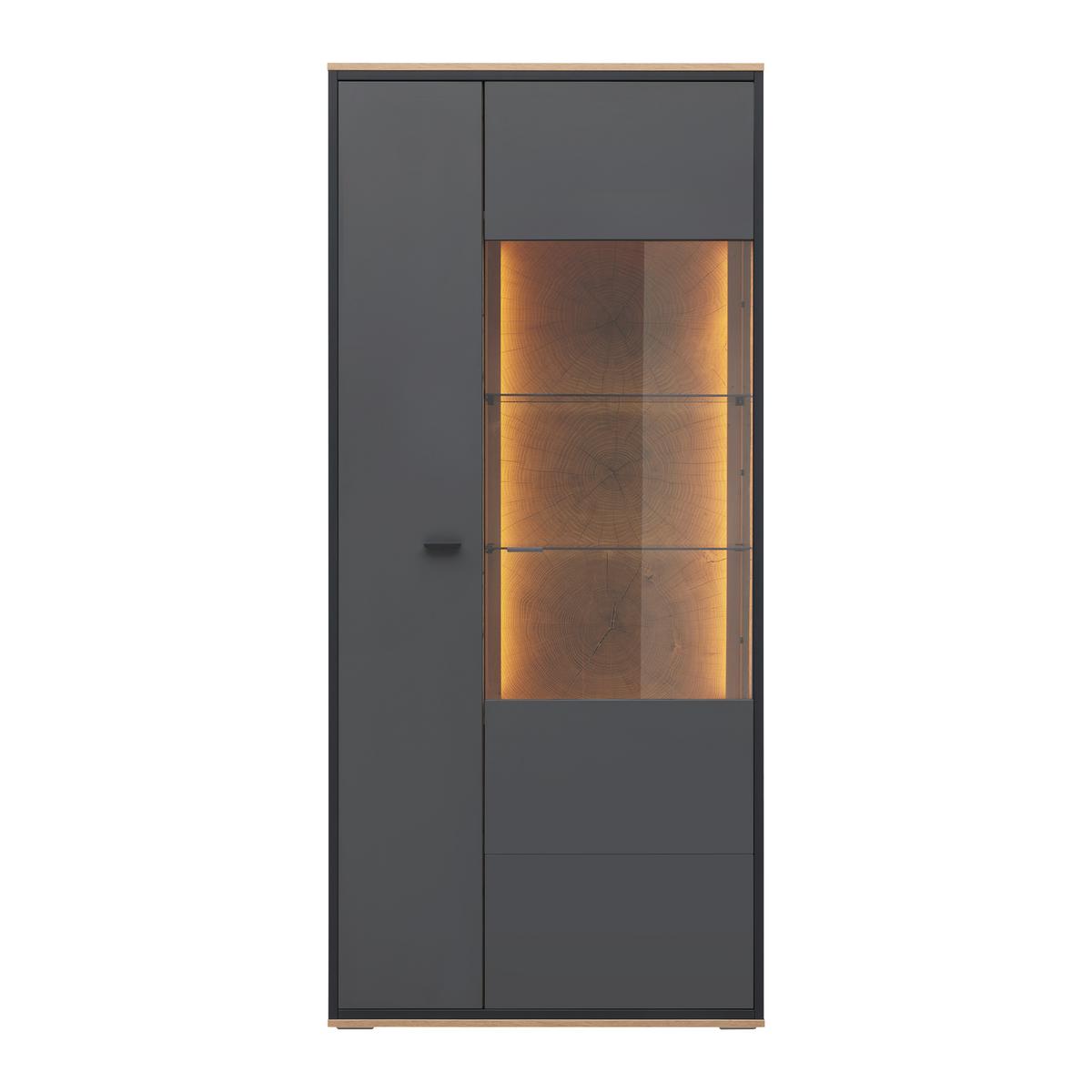 Vitrine Florenz Grau/Eiche Artisan - Schwarz/Eiche Artisan, MODERN, Glas/Holzwerkstoff (90,2/202,0/38cm) - Premium Living