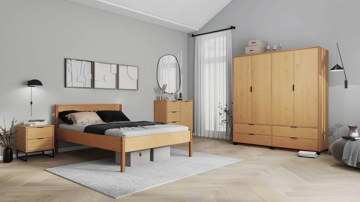 Bett Luna ca. 140x200 cm Kiefer - Eichefarben/Naturfarben, MODERN, Holz (140/200cm) - MID.YOU