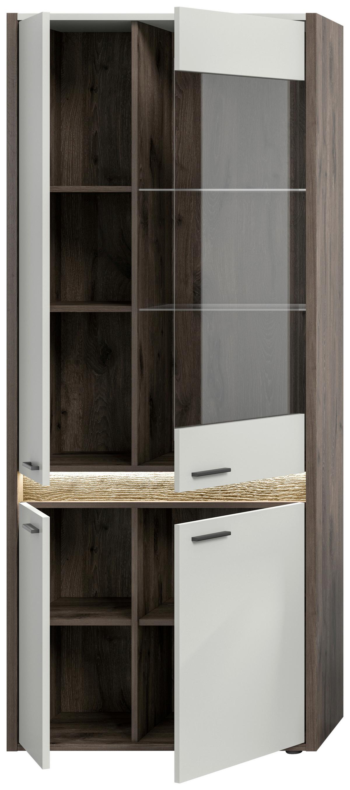 Vitrine Falcona Eiche dunkel /Grau ca. 82x198 cm - Design, Glas/Holzwerkstoff (82/198/37cm) - MID.YOU