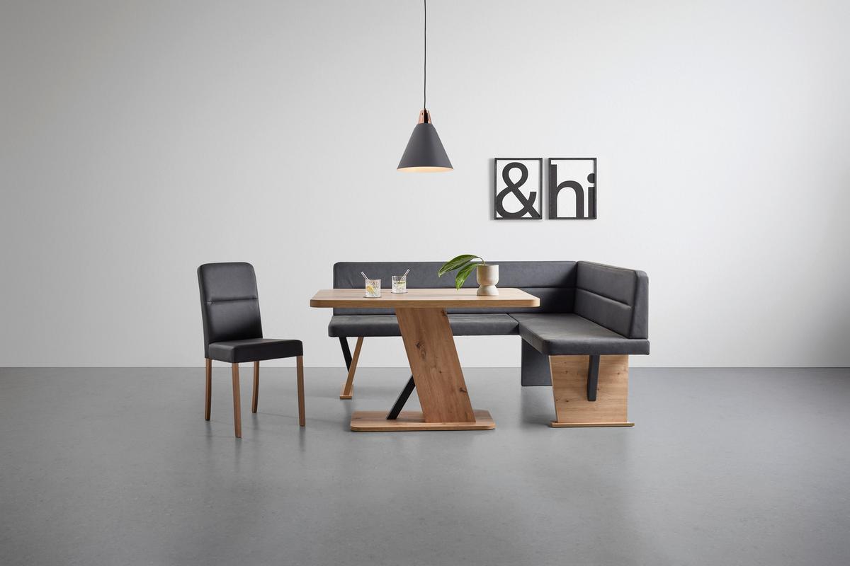 Eckbank Solar in Schwarz Lederlook - Schwarz/Eiche Artisan, Basics, Holz/Textil (181/85/141cm) - Mömax