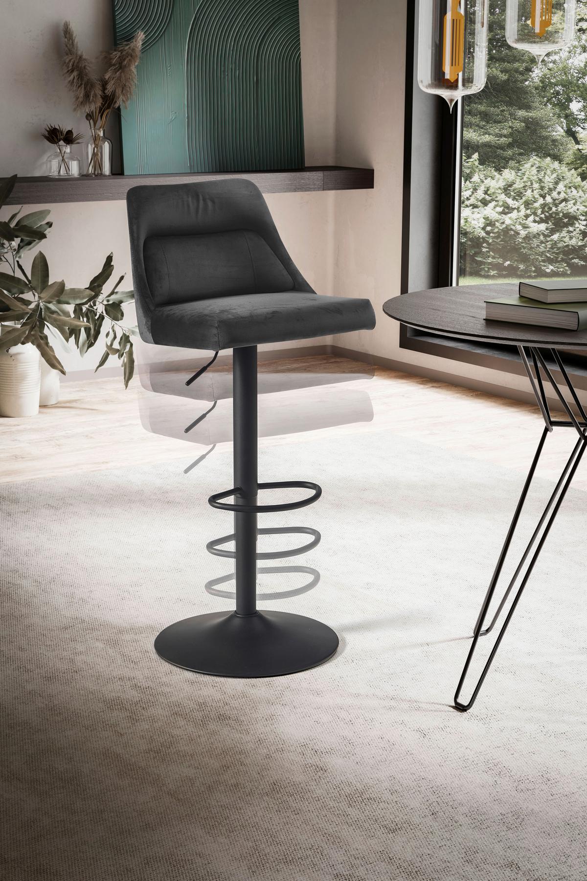 TABOURET DE BAR WL6.999 - gris/noir, Design, textile/métal (45/106/51cm) - MID.YOU