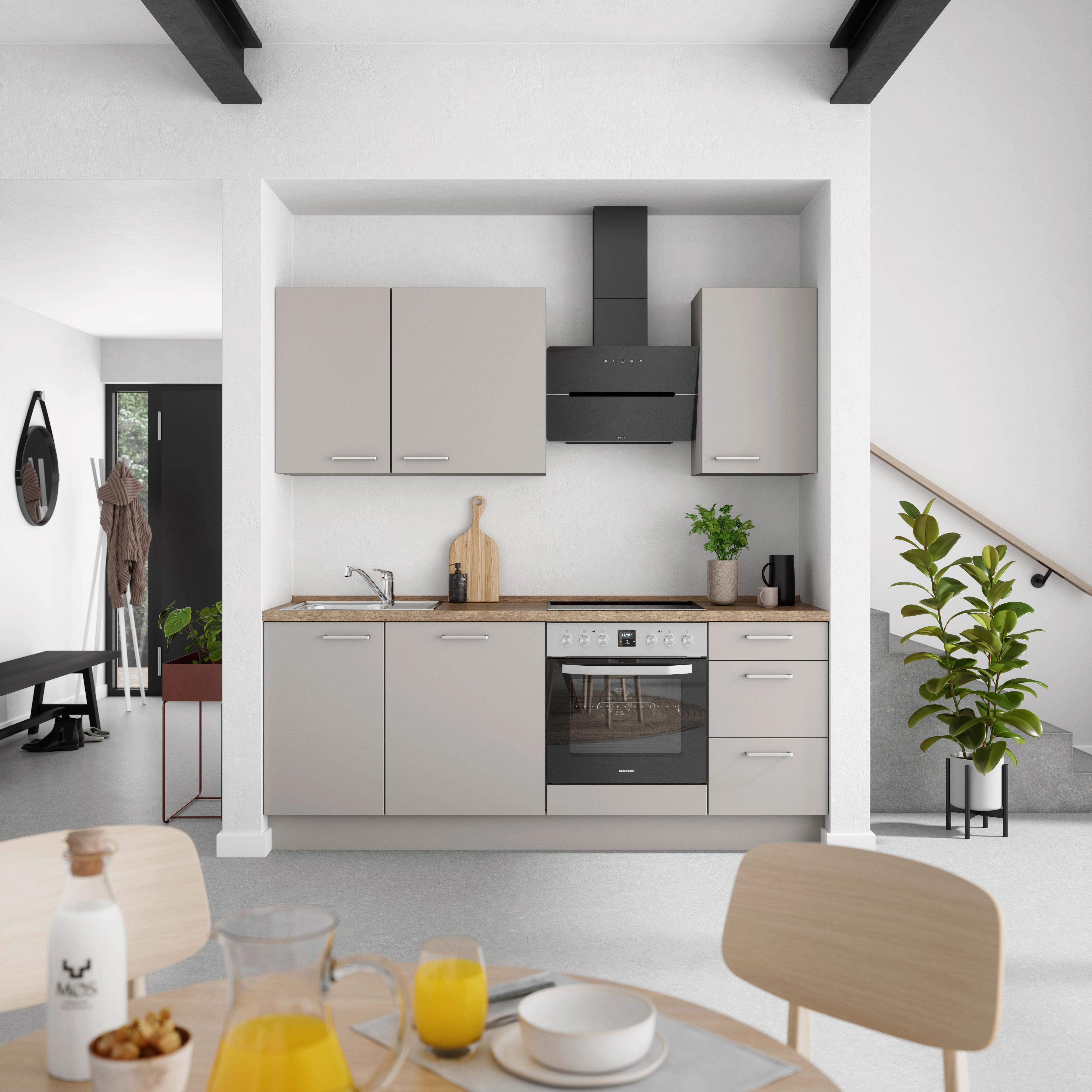 Küchenblock Touch High m. Geräten Grau - Eiche dunkel/Edelstahlfarben, MODERN, Holzwerkstoff/Metall (210cm) - Nobilia