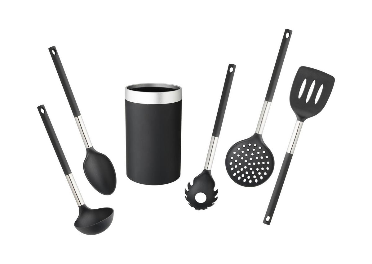Küchenhelferset Petra Schwarz/Silberfarben, 6tlg. - Silberfarben/Schwarz, Konventionell, Kunststoff/Metall (10,5/35cm)