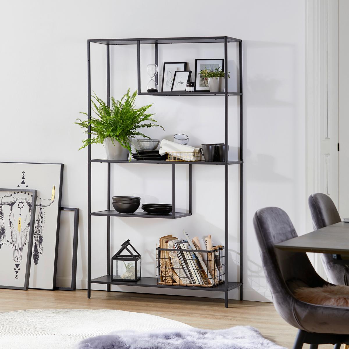 Etajeră GABE - negru, Modern, metal/material pe bază de lemn (100/178/33cm) - Modern Living