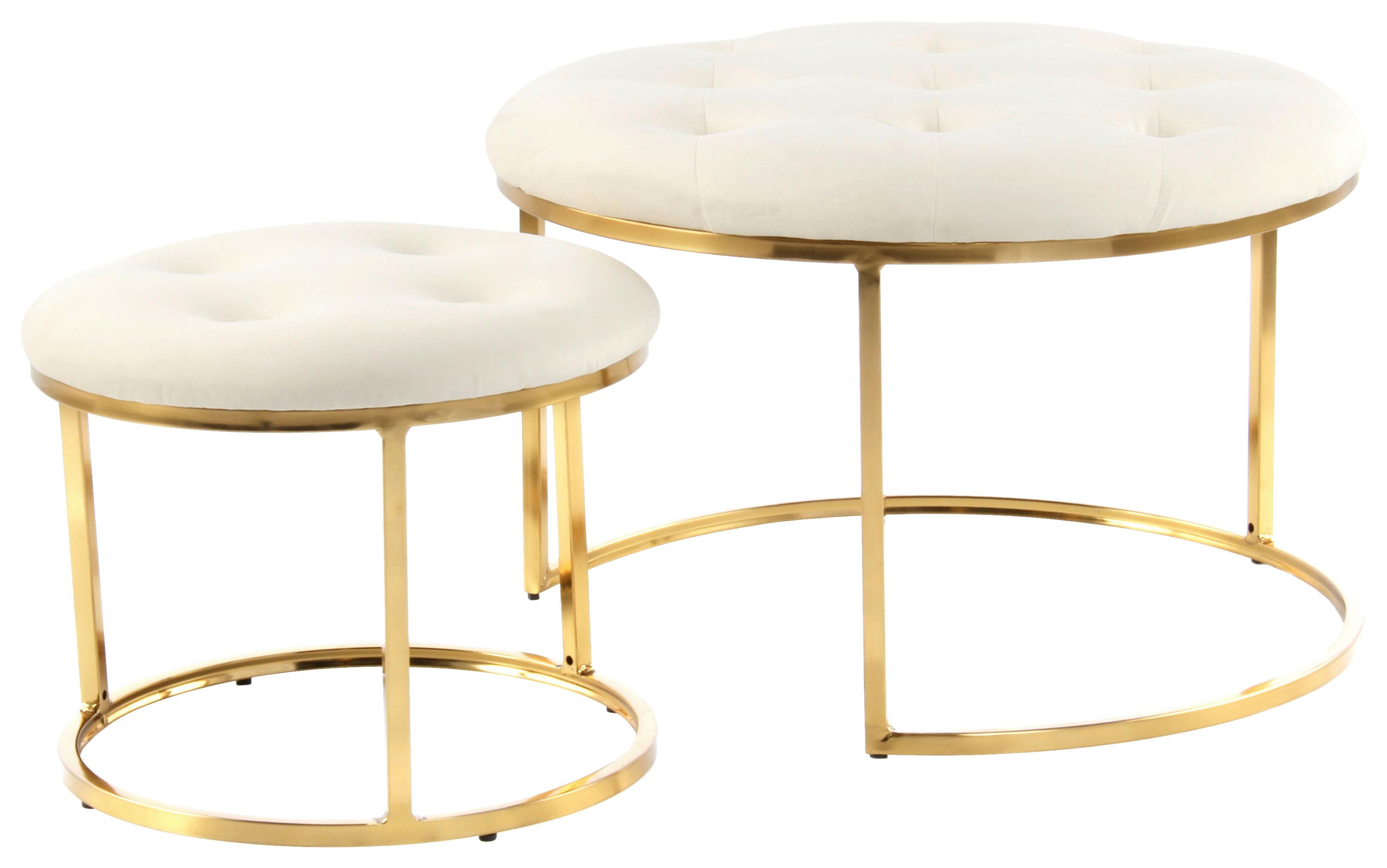 HOCKERSET MYLA 100 - Beige/Goldfarben, Design, Textil/Metall (40/60/32/41/40/60cm) - Kayoom