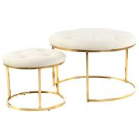 HOCKERSET MYLA 100 - Beige/Goldfarben, Design, Textil/Metall (40/60/32/41/40/60cm) - Kayoom