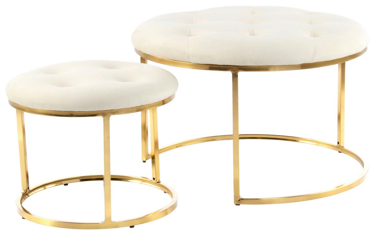 HOCKERSET MYLA 100 - Beige/Goldfarben, Design, Textil/Metall (40/60/32/41/40/60cm) - Kayoom