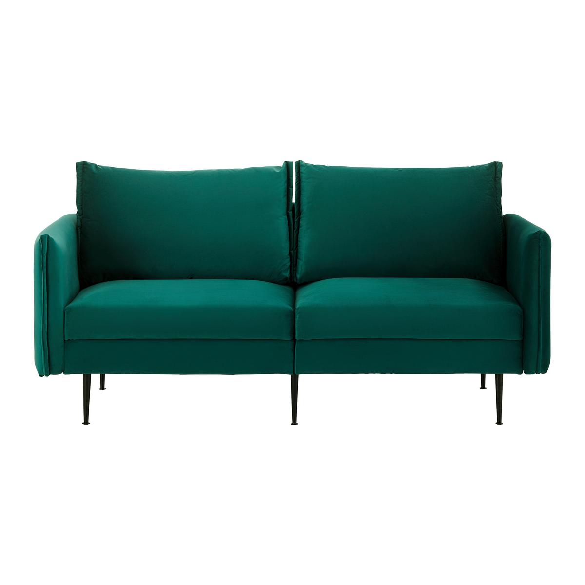 Sofa Yara Grün Samt - Schwarz/Grün, MODERN, Holz/Textil (194/77/92cm) - Bessagi Home