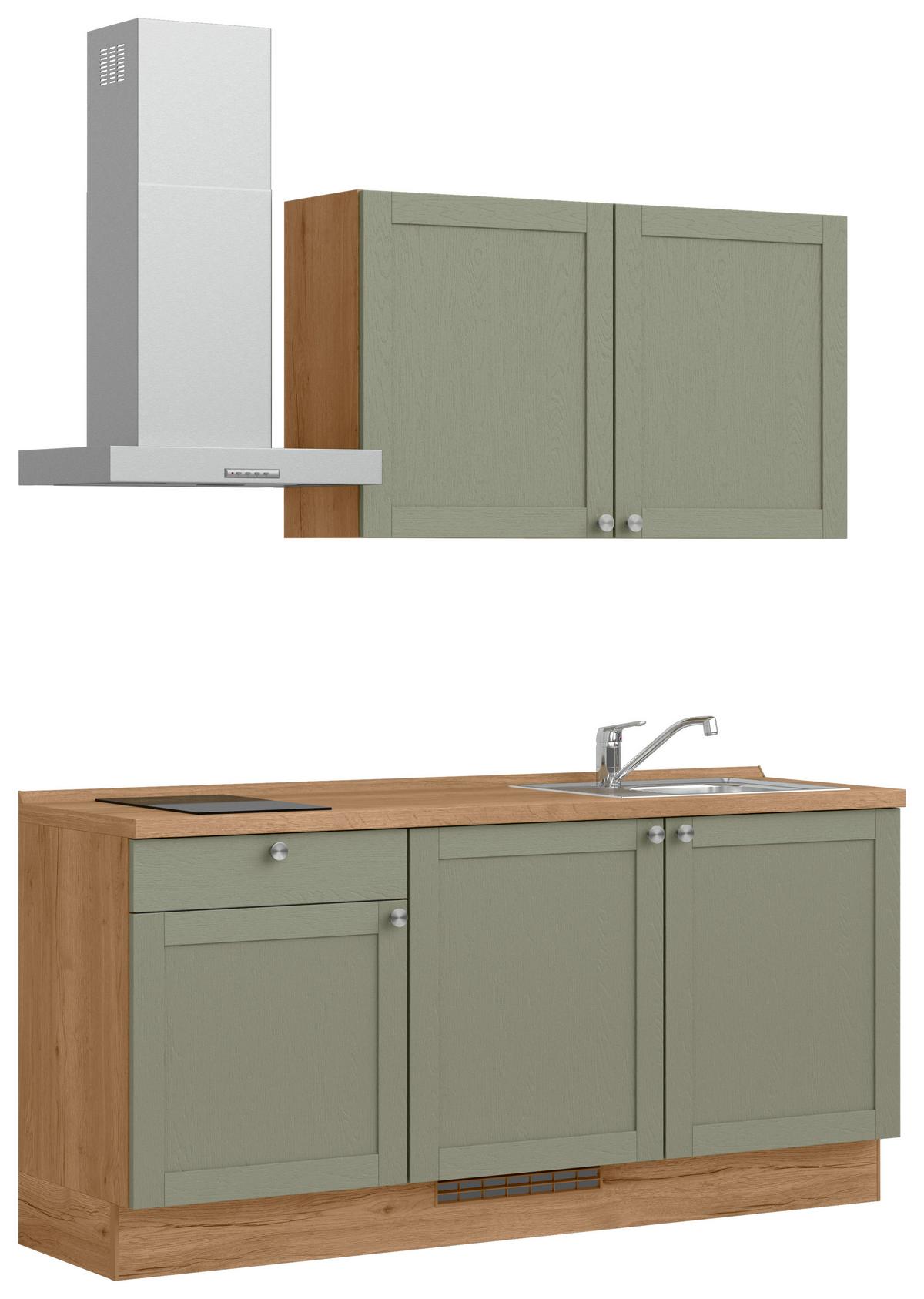 Küchenleerblock Frame Low o. Geräte Olivgrün - Edelstahlfarben/Eichefarben, MODERN, Holzwerkstoff/Metall (180cm) - Nobilia