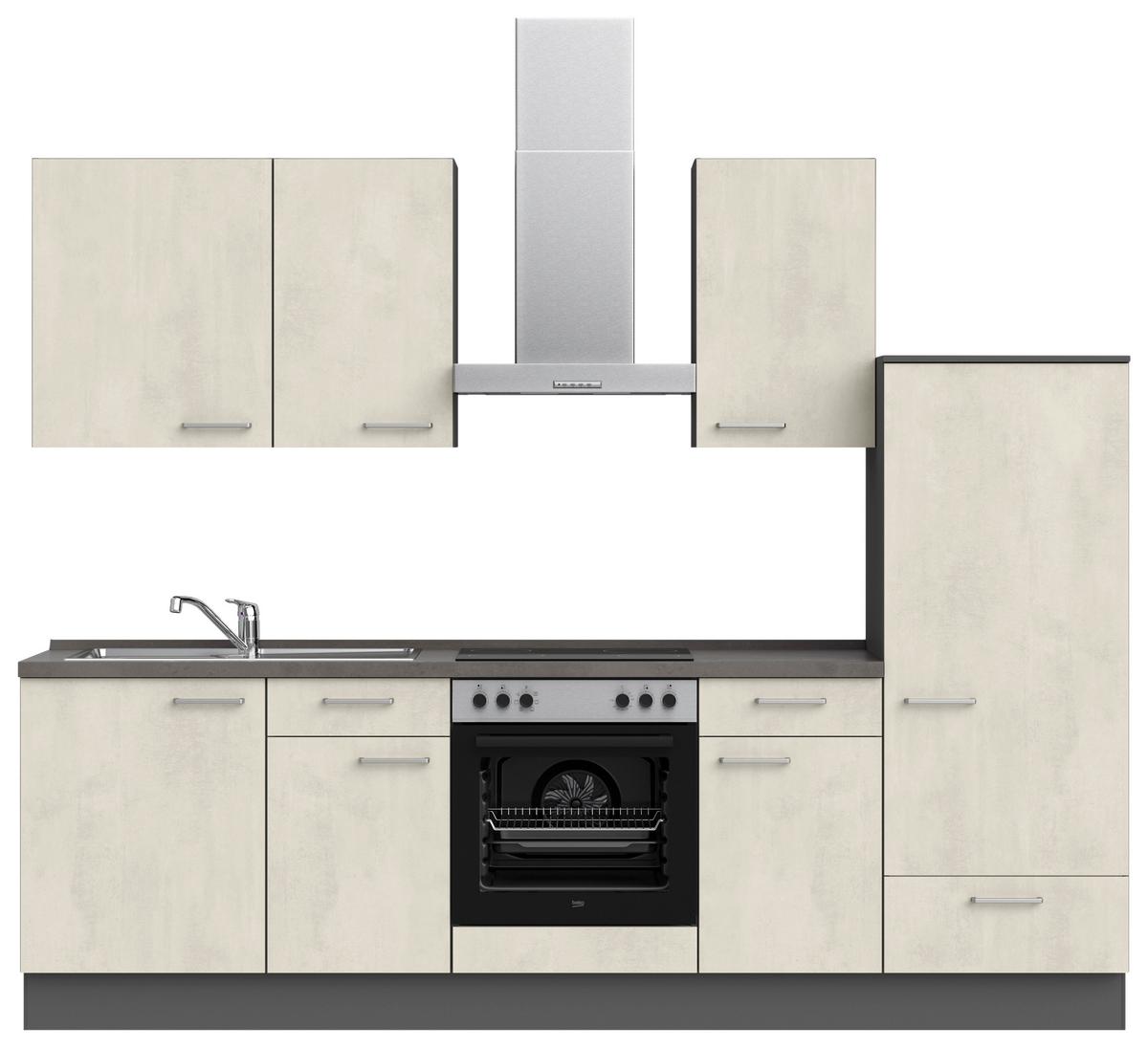 Küchenblock Riva High m. Geräten Weiß - Schieferfarben/Edelstahlfarben, MODERN, Holzwerkstoff/Metall (270cm) - Nobilia