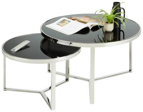 Couchtisch Alfi in Schwarz Rund - Edelstahlfarben/Schwarz, MODERN, Glas/Metall (80/60/46/38cm) - Mömax