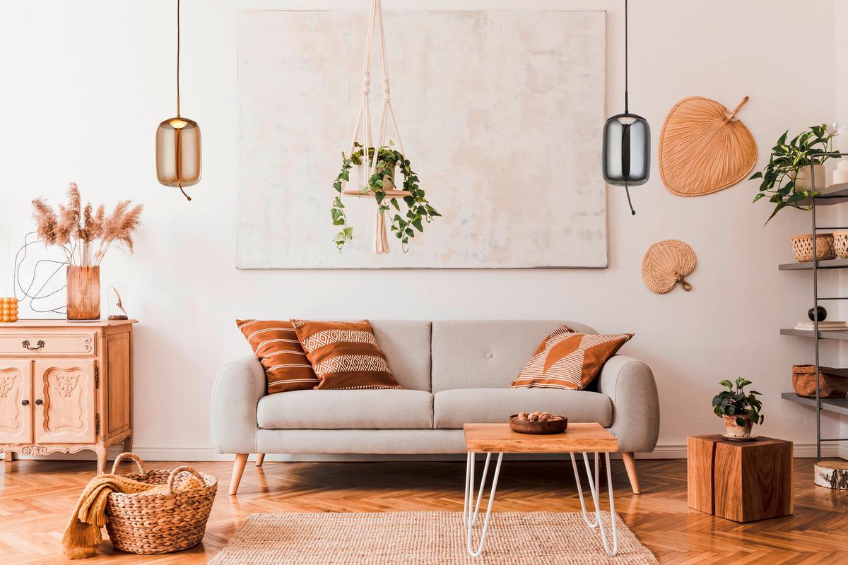 Led Függeszték 75132-1am - borostyánszínű, Basics, üveg/fém (18/18/43-150cm)