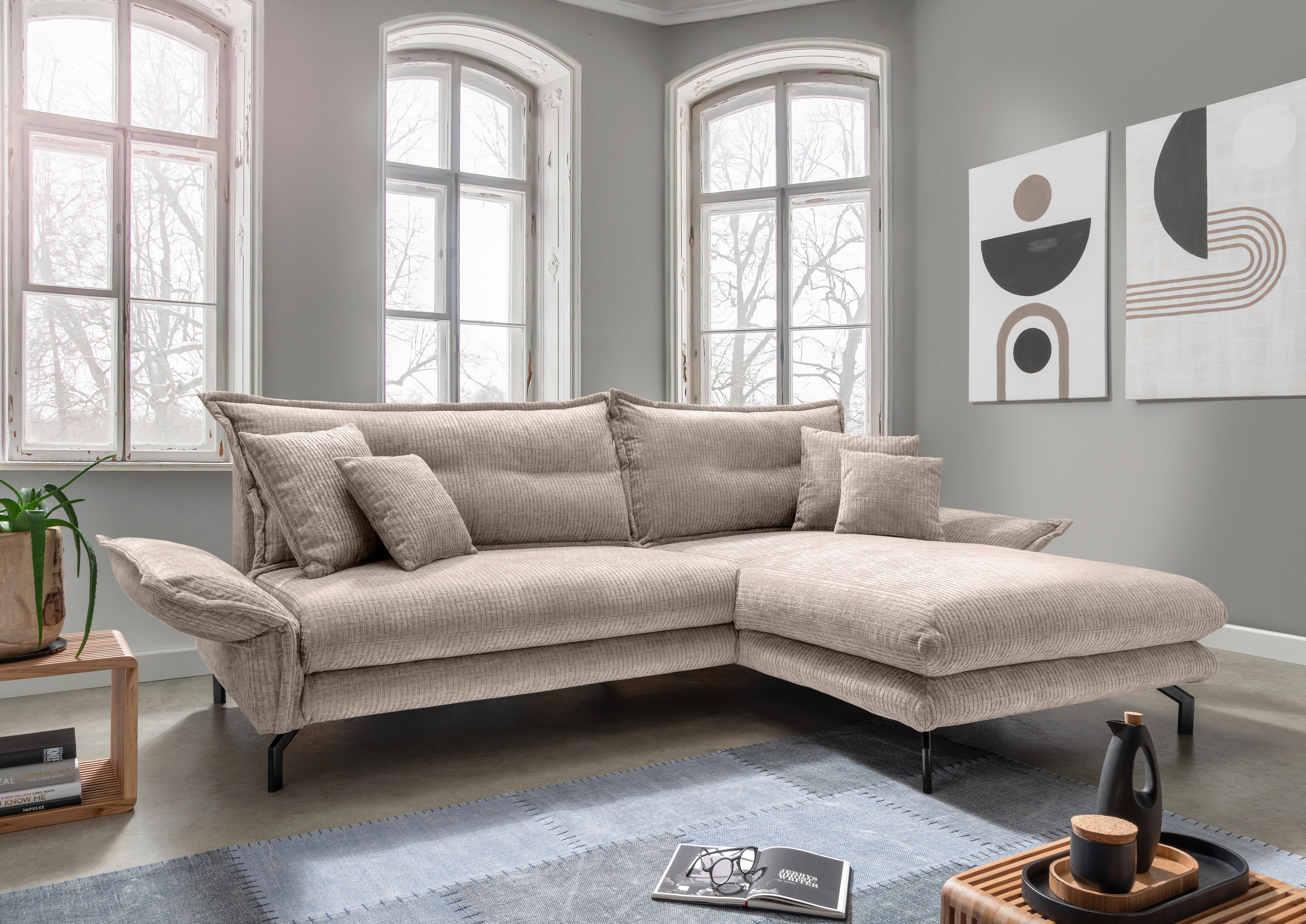 Ecksofa Lava ca. 255x180 cm Beige - Beige/Schwarz, Design, Textil/Metall (255/180cm) - Livetastic