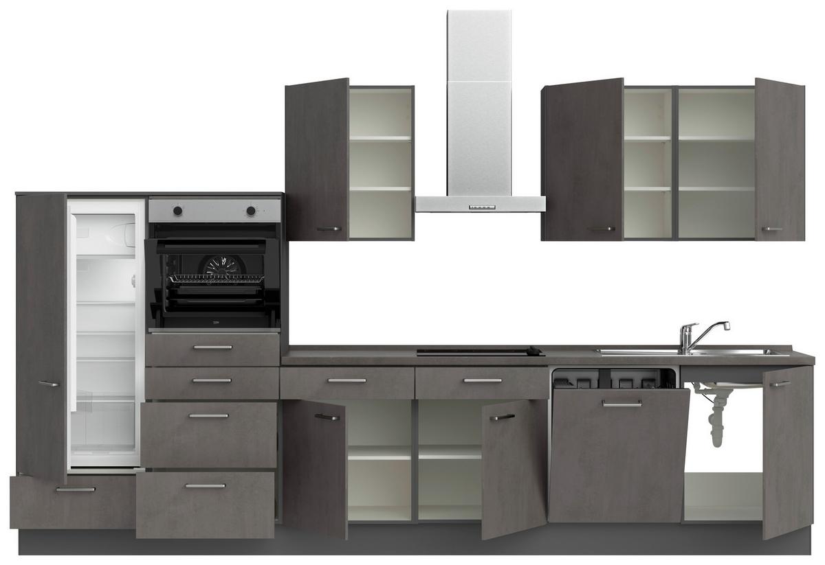 Küchenblock Riva Low m. Geräten Schieferfarben - Schieferfarben/Edelstahlfarben, MODERN, Holzwerkstoff/Metall (360cm) - Nobilia