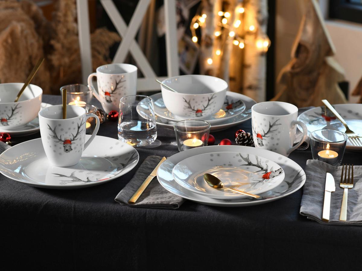 Servis Za Zajtrk Christmas Reindeer, 18-Delni - bela, Basics, keramika - Creatable