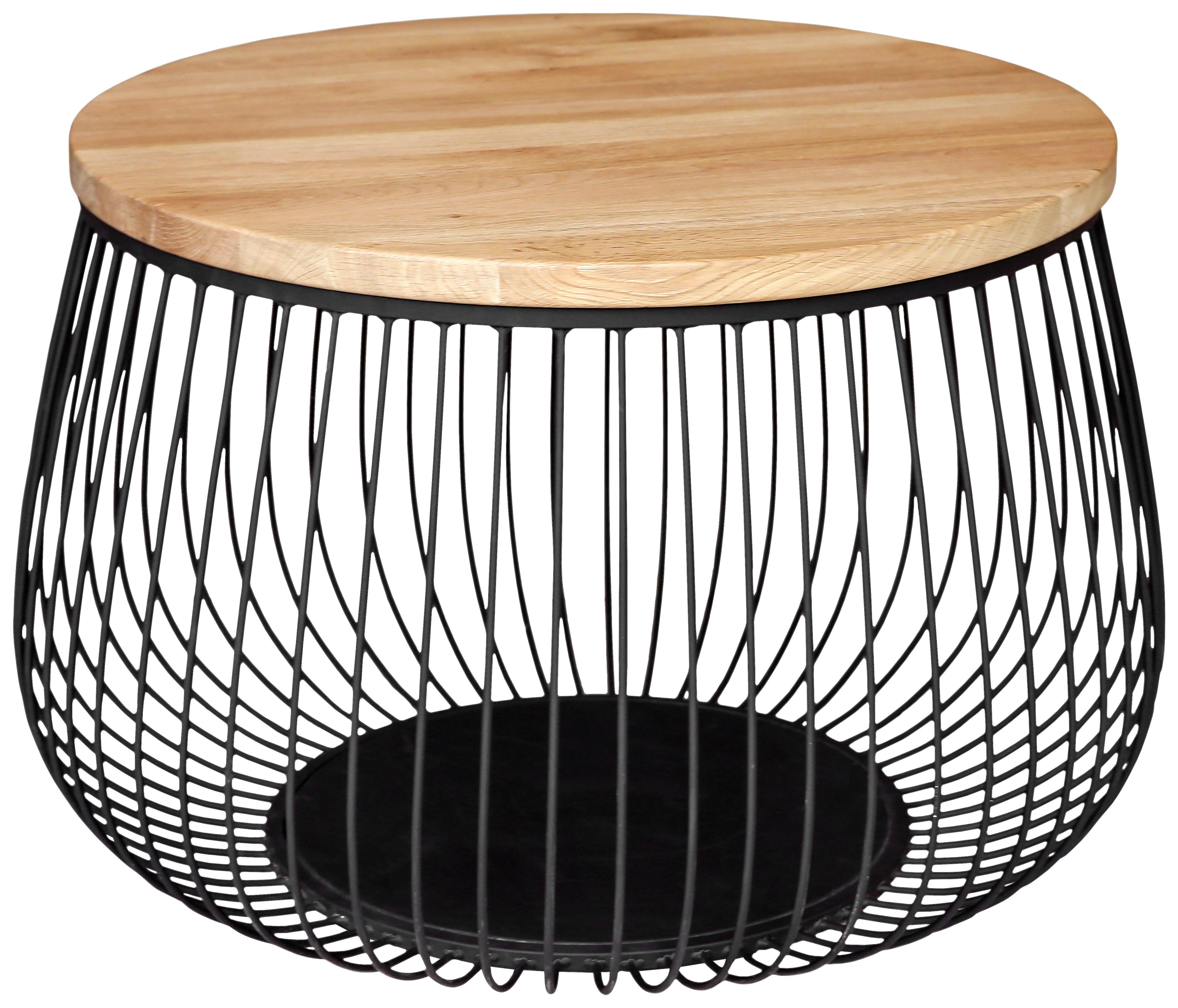 STOLIK KAWOWY BASKET - kolor naturalny/czarny, Design, skóra/materiał drewnopochodny (70/70/45cm) - Novel