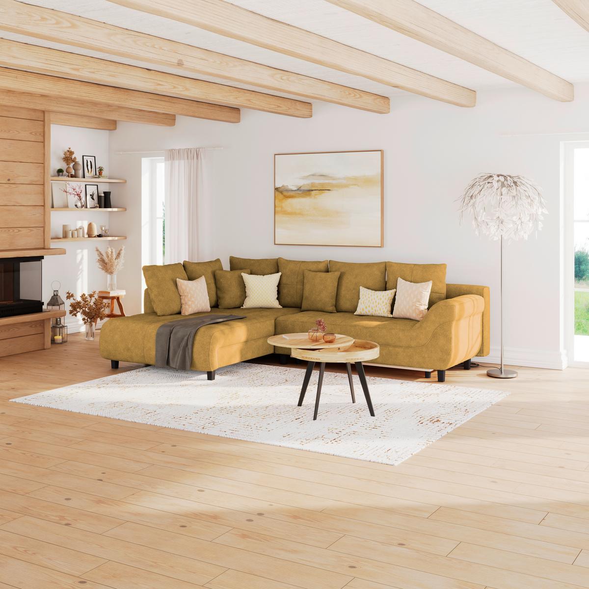 Kutna Garnitura Mendoza - boje senfa/crna, Design, tekstil/drvo (197/309cm) - Modern Living